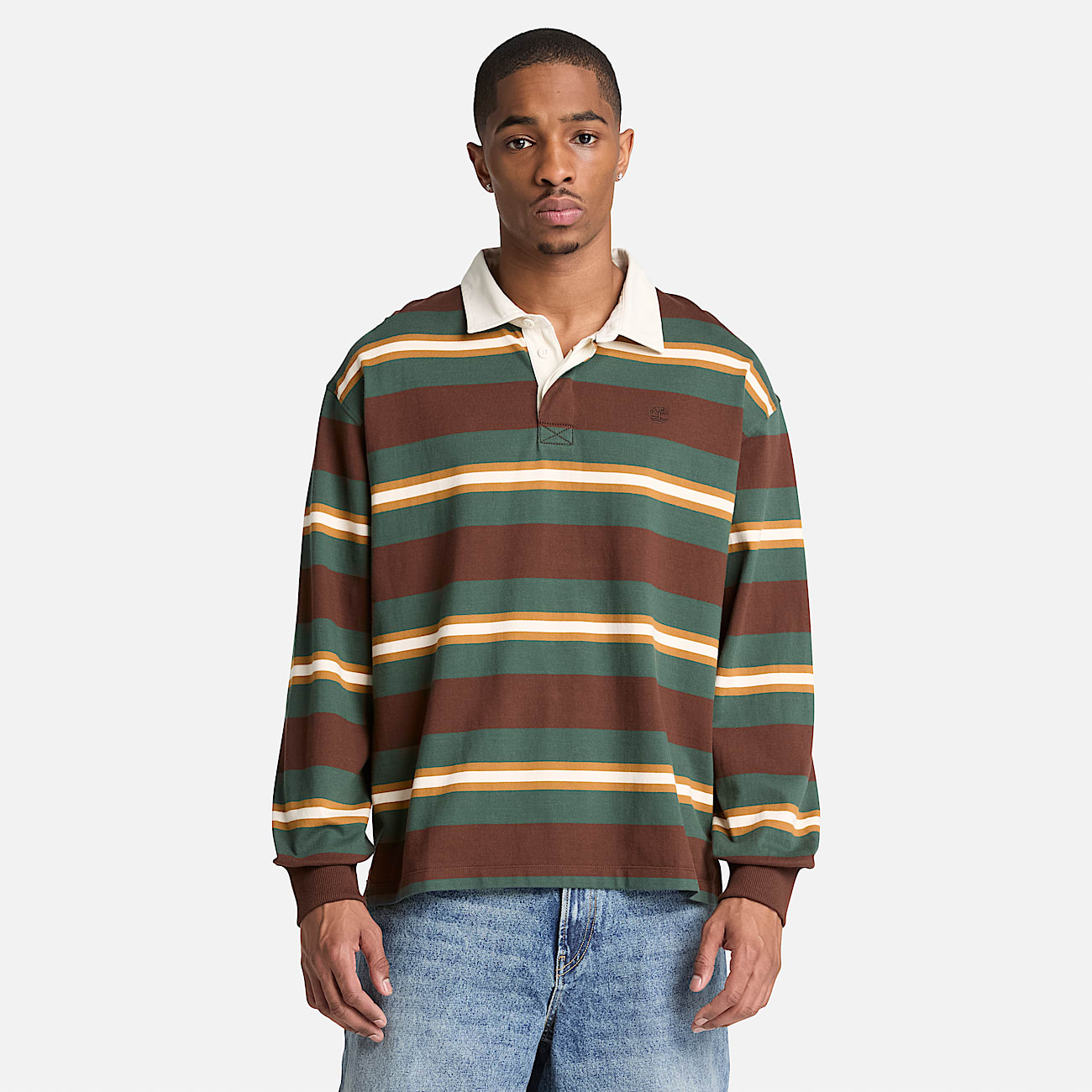 Polo de rugby de manga larga para hombre en marrn oscuro TBL marrn ALT1