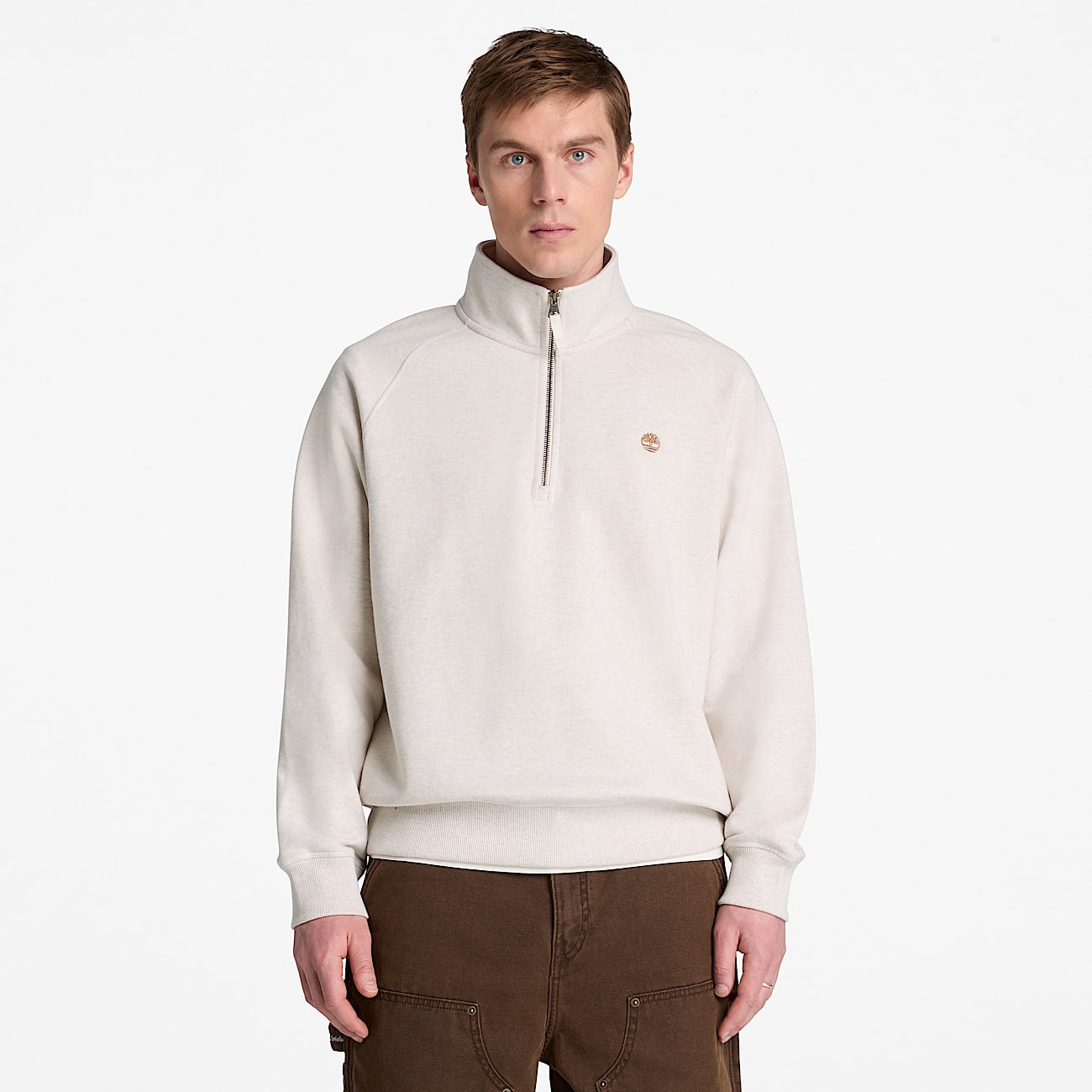 Sudadera Exeter River con cremallera de 14 y el logo bordado para hombre en beis claro TBL beis ALT1