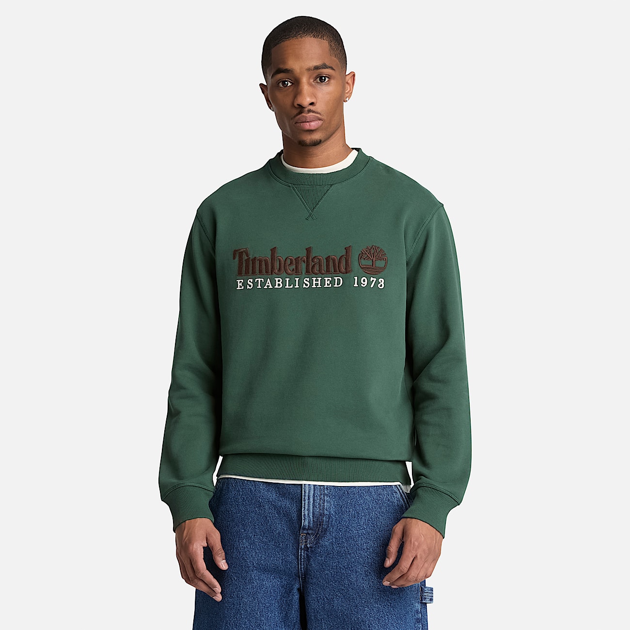 Sweat  col rond et logo brod Established 1973 pour homme en vert fonc TBL Verte ALT1