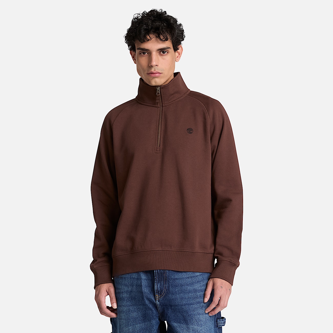 Sudadera Exeter River con cremallera de 14 y el logo bordado para hombre en marrn oscuro TBL marrn ALT1