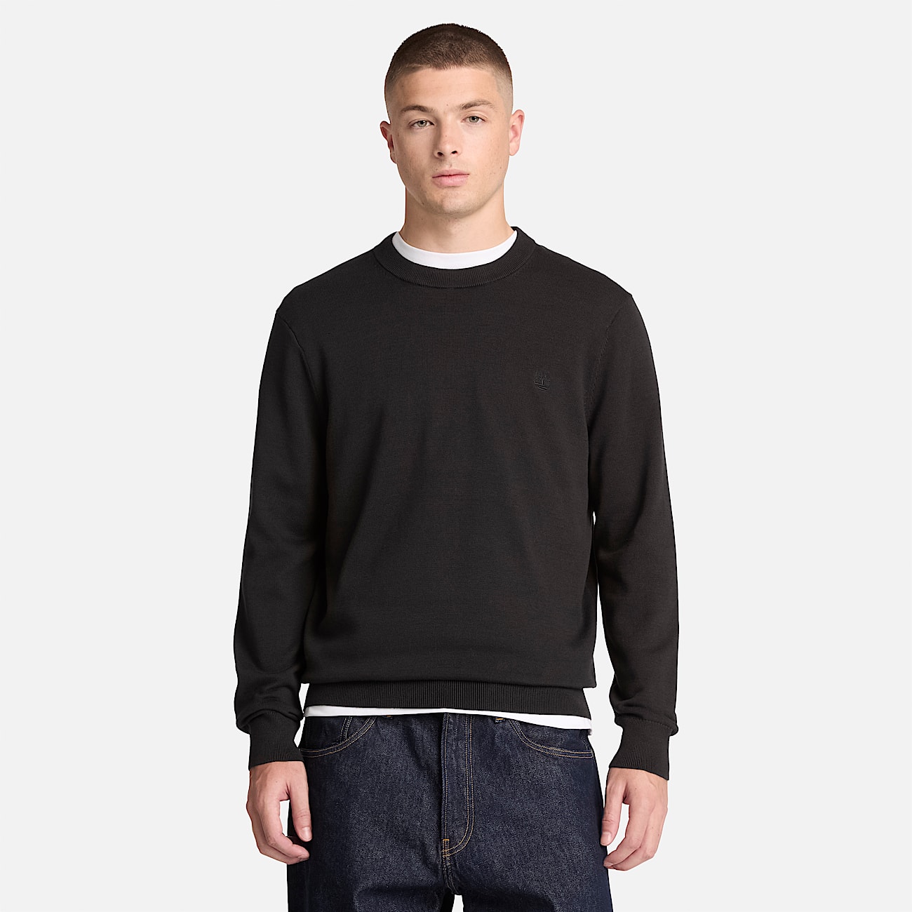 Williams River Cotton Crewneck Jumper for Men in Black TBL Black ALT1