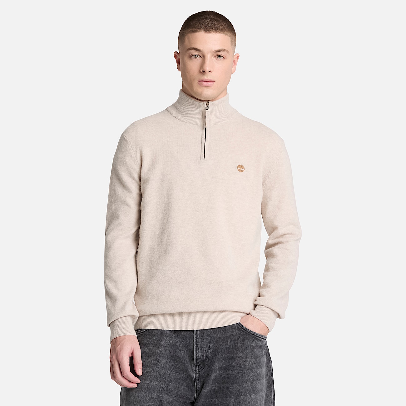 Jersey de lana merina con cremallera de 14 Cohas Brook para hombre en Beis claro TBL beis ALT1
