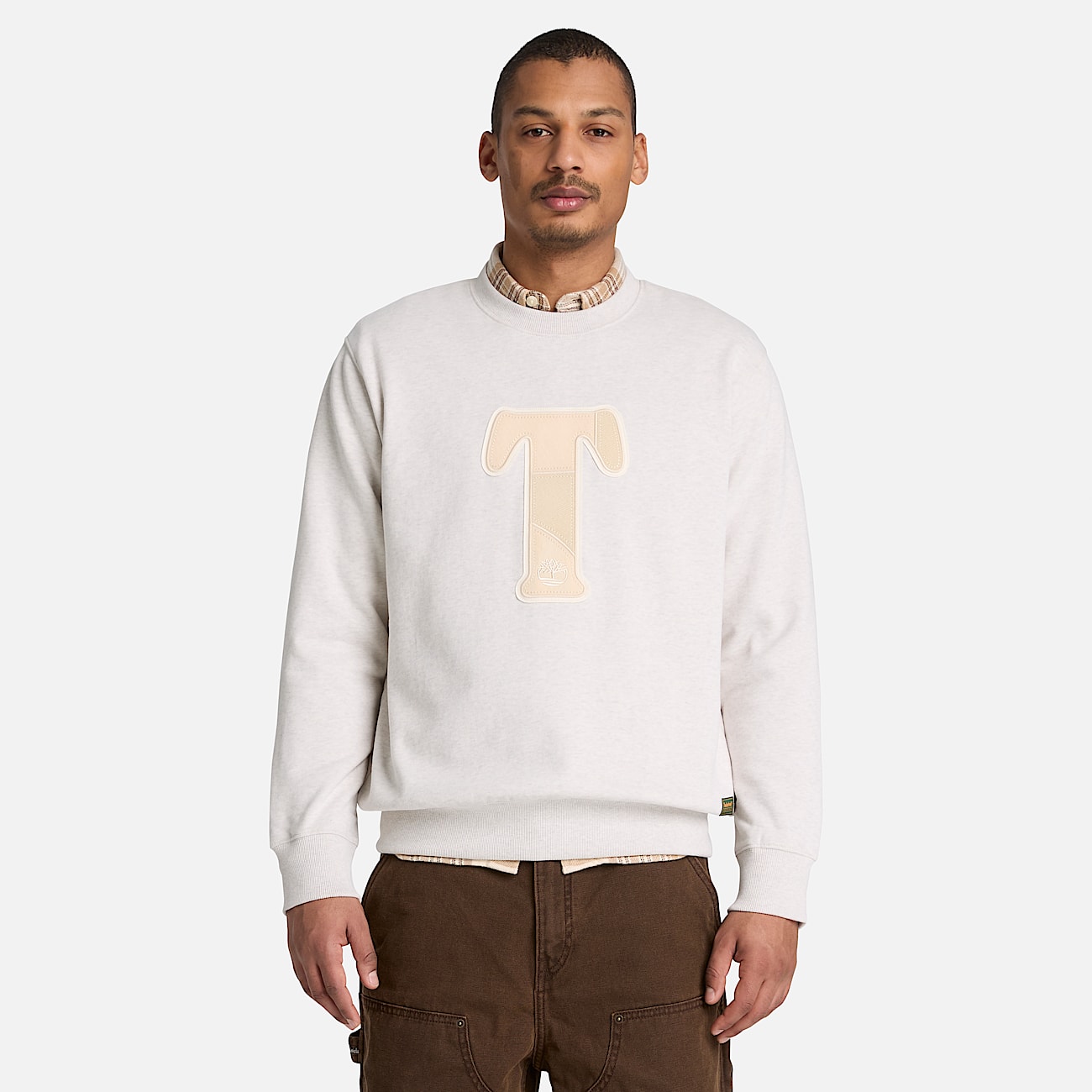 Patchwork Crew Sweatshirt for Men in Light Beige TBL Beige ALT1