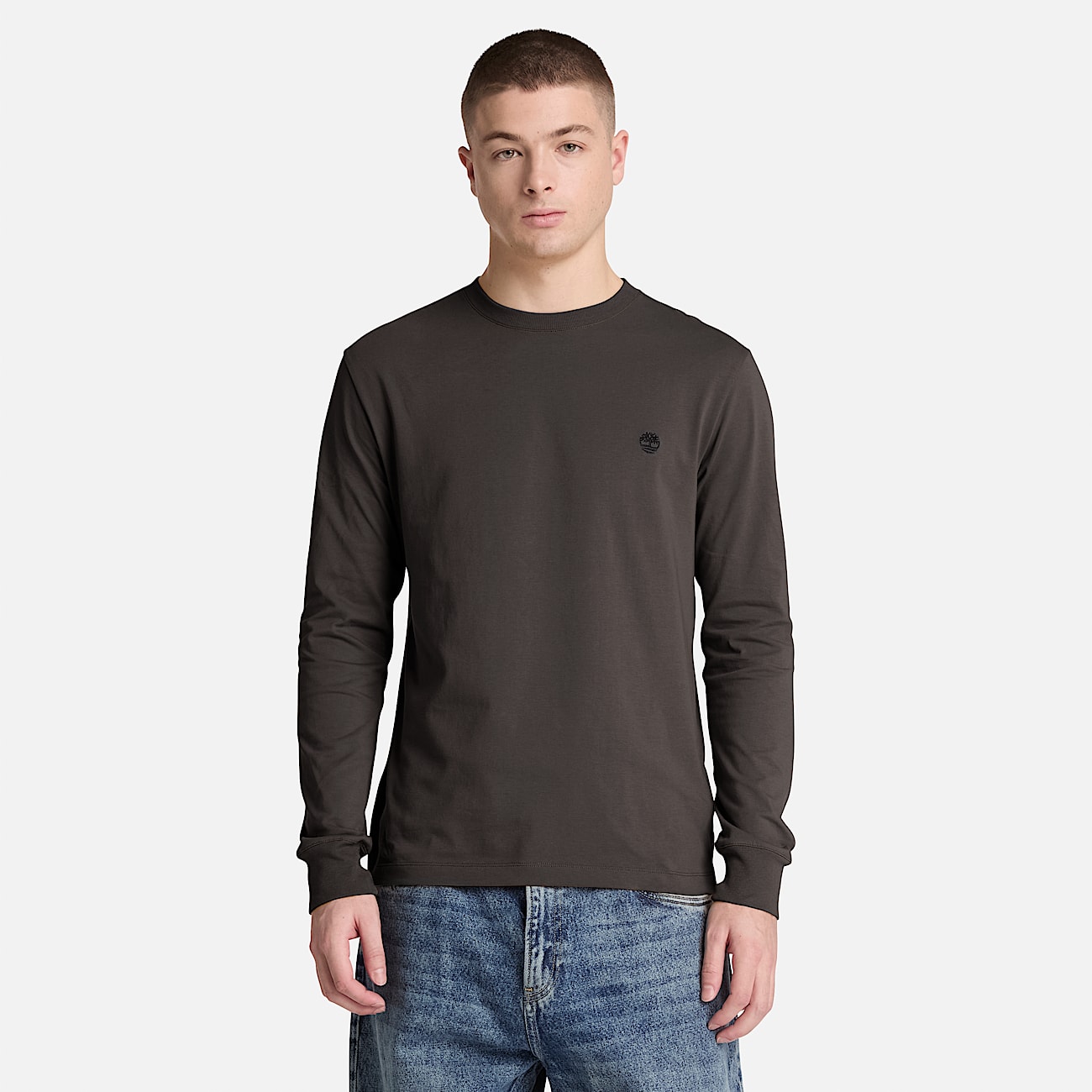 Dunstan River Slim Embroidered LongSleeve TShirt for Men in Black TBL Black ALT1