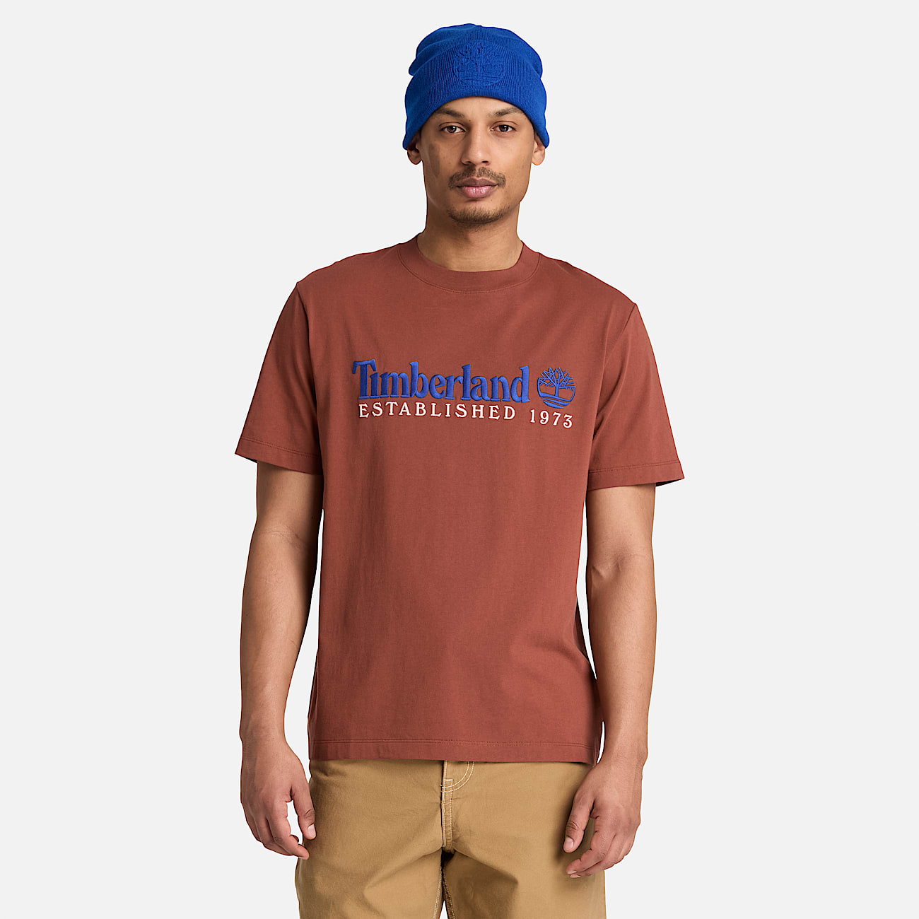 Tshirt  manches courtes et broderie Established 1973 pour homme en marron TBL marron ALT1