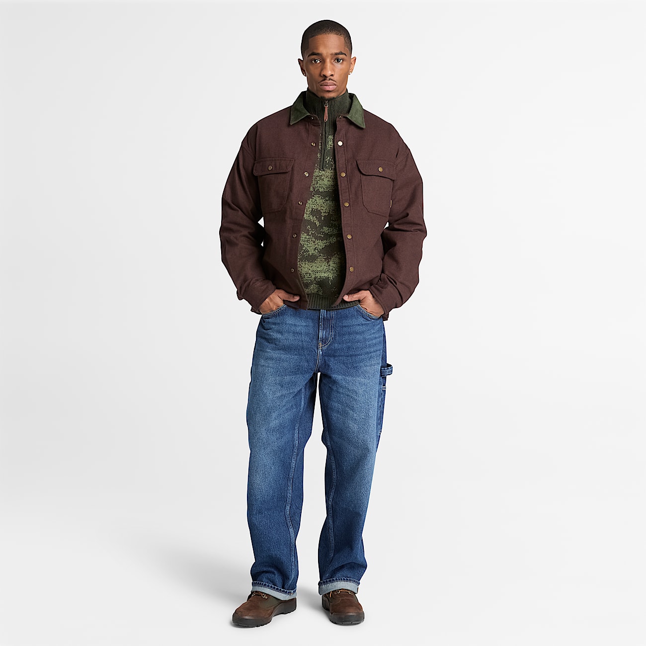 Herringbone Overshirt for Men in Dark Brown TBL Brown ALT2