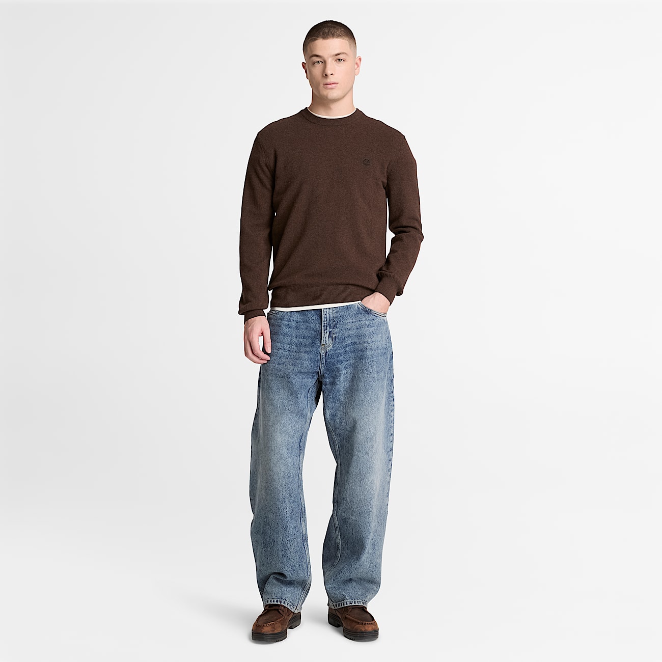 Jaffrey Wool Crewneck Jumper for Men in Dark Brown