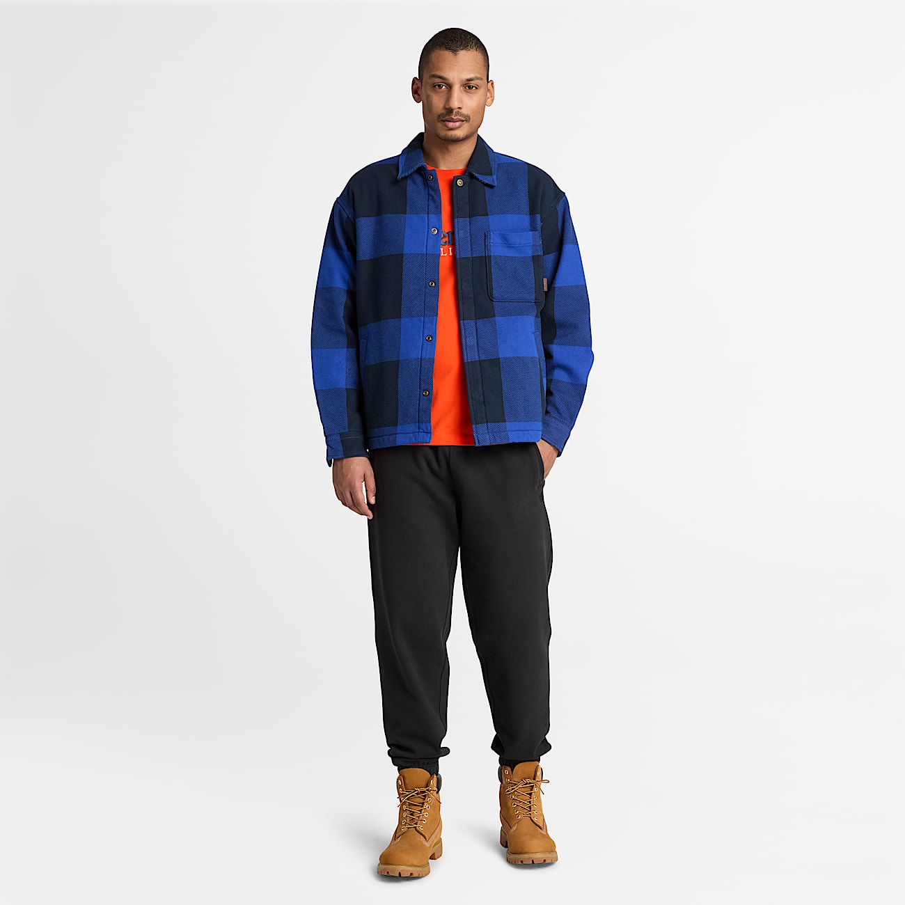 FleeceLined Checkered Overshirt for Men in Blue TBL Blue ALT2