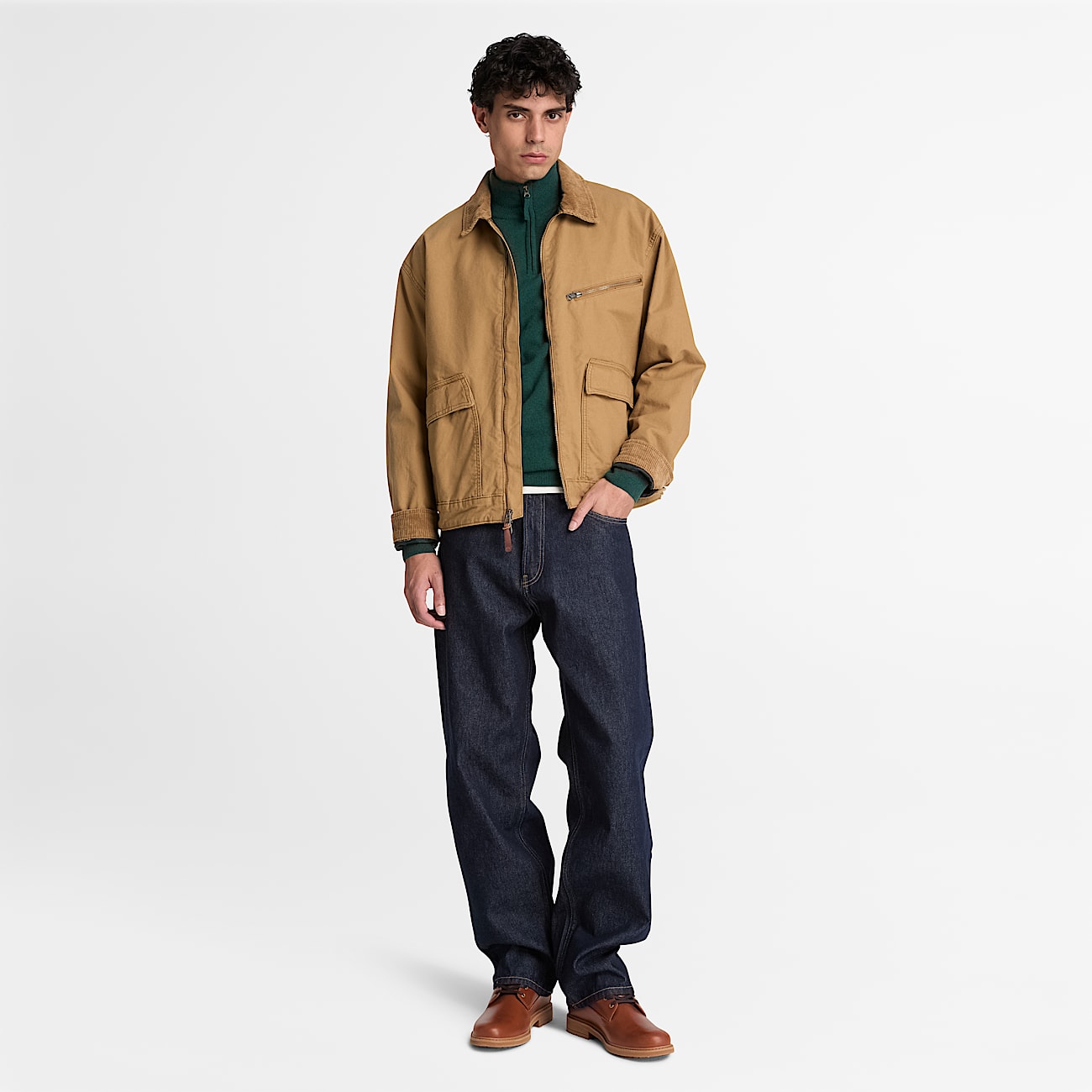 Jersey de lana merina con cremallera de 14 Cohas Brook para hombre en verde oscuro TBL verde ALT2