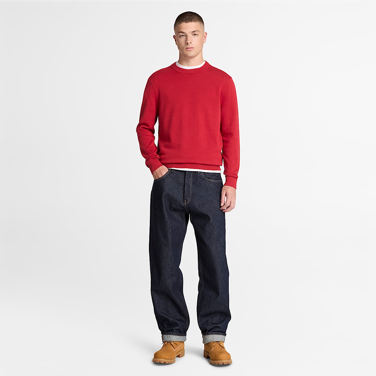 Williams River Cotton Crewneck Jumper for Men in Red TBL Red ALT2