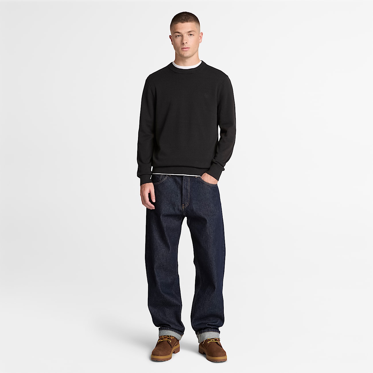 Williams River Cotton Crewneck Jumper for Men in Black TBL Black ALT2
