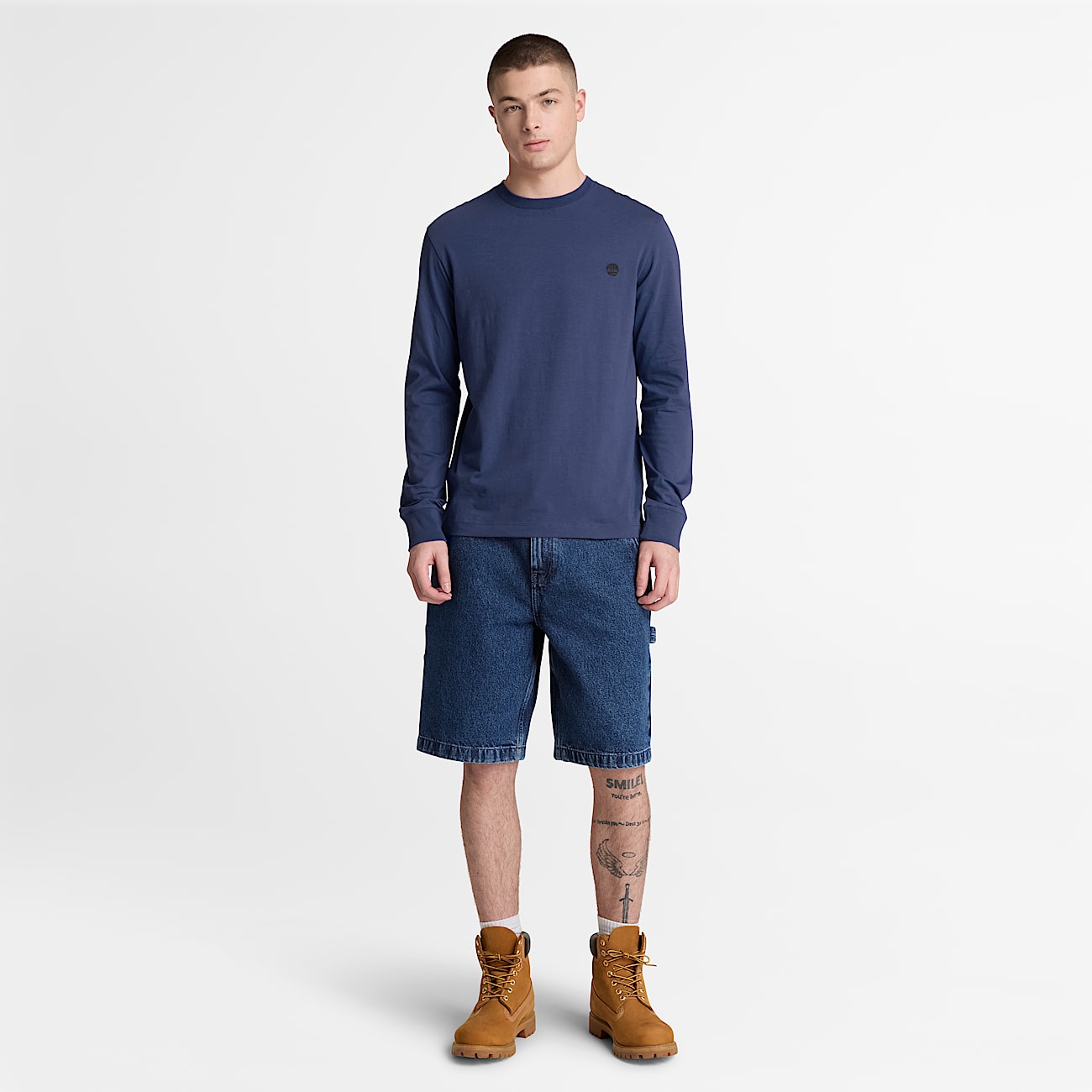 Dunstan River Slim Embroidered LongSleeve TShirt for Men in Dark Blue TBL Blue ALT2