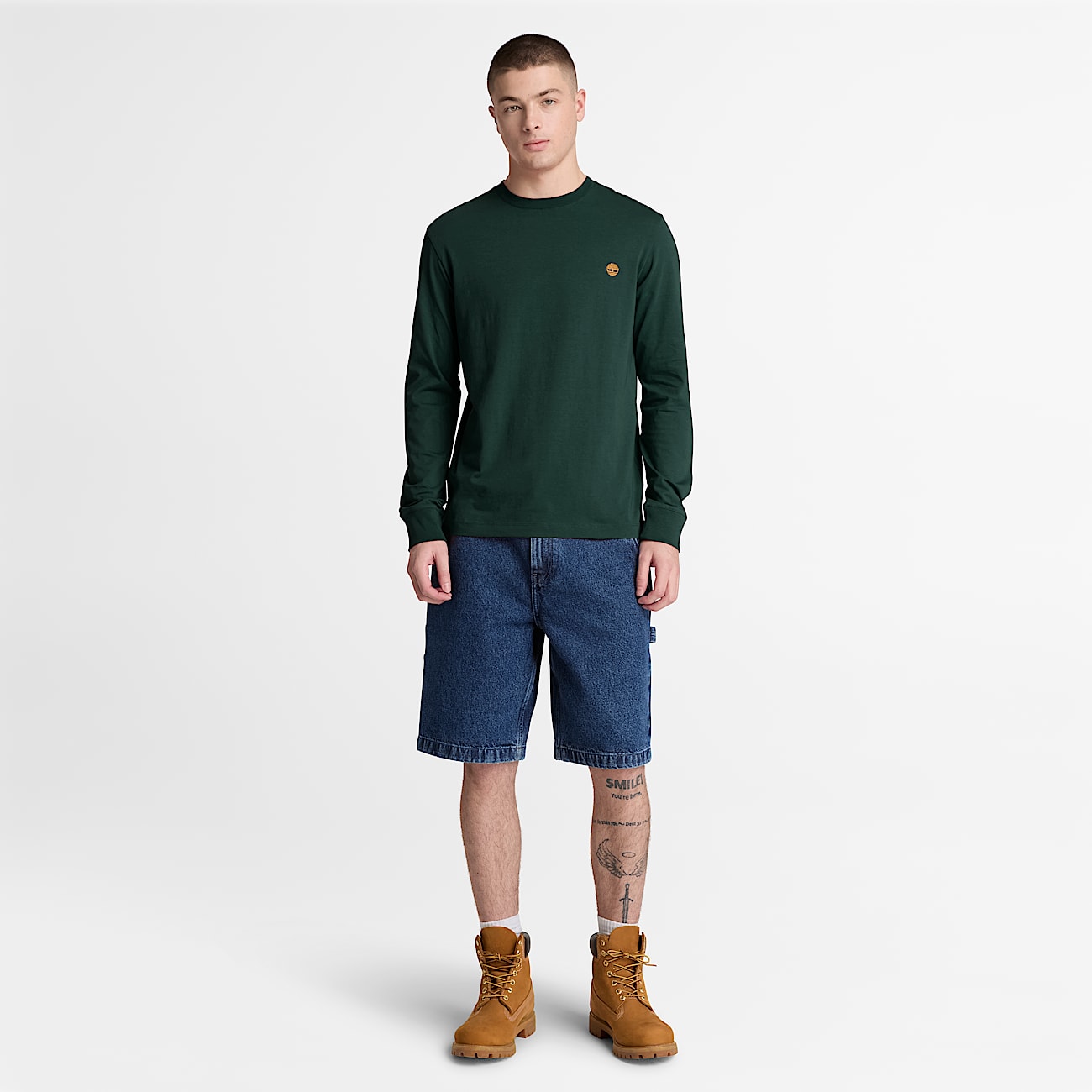 Dunstan River Slim Embroidered LongSleeve TShirt for Men in Dark Green TBL Green ALT2