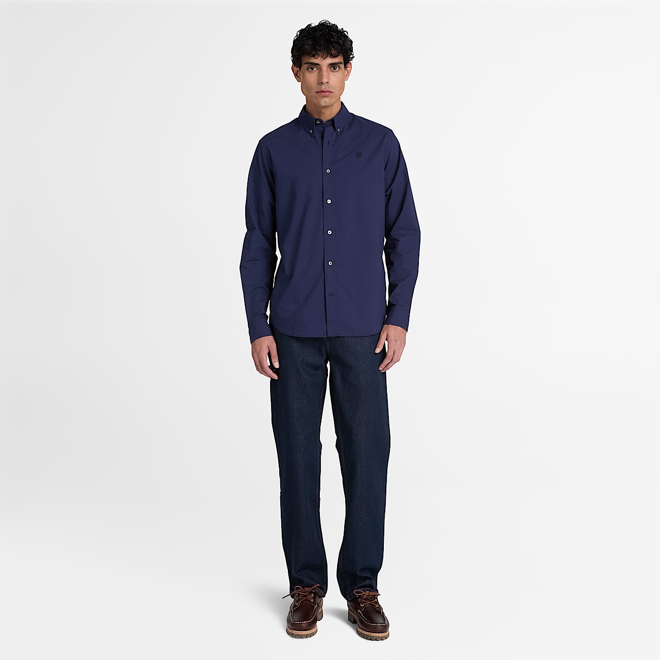 Chemise en popeline  manches longues pour homme en bleu fonc TBL bleu ALT2