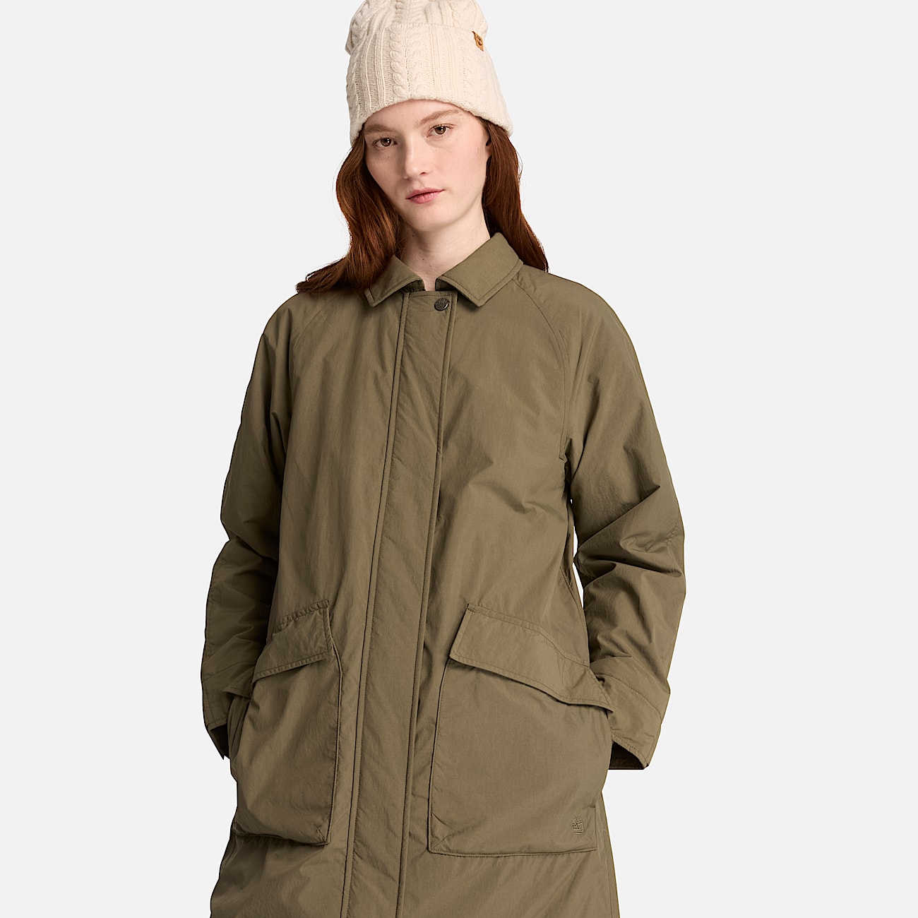 Water Repellent Insulated Long Coat for Women in Dark Green TBL Green ALT1