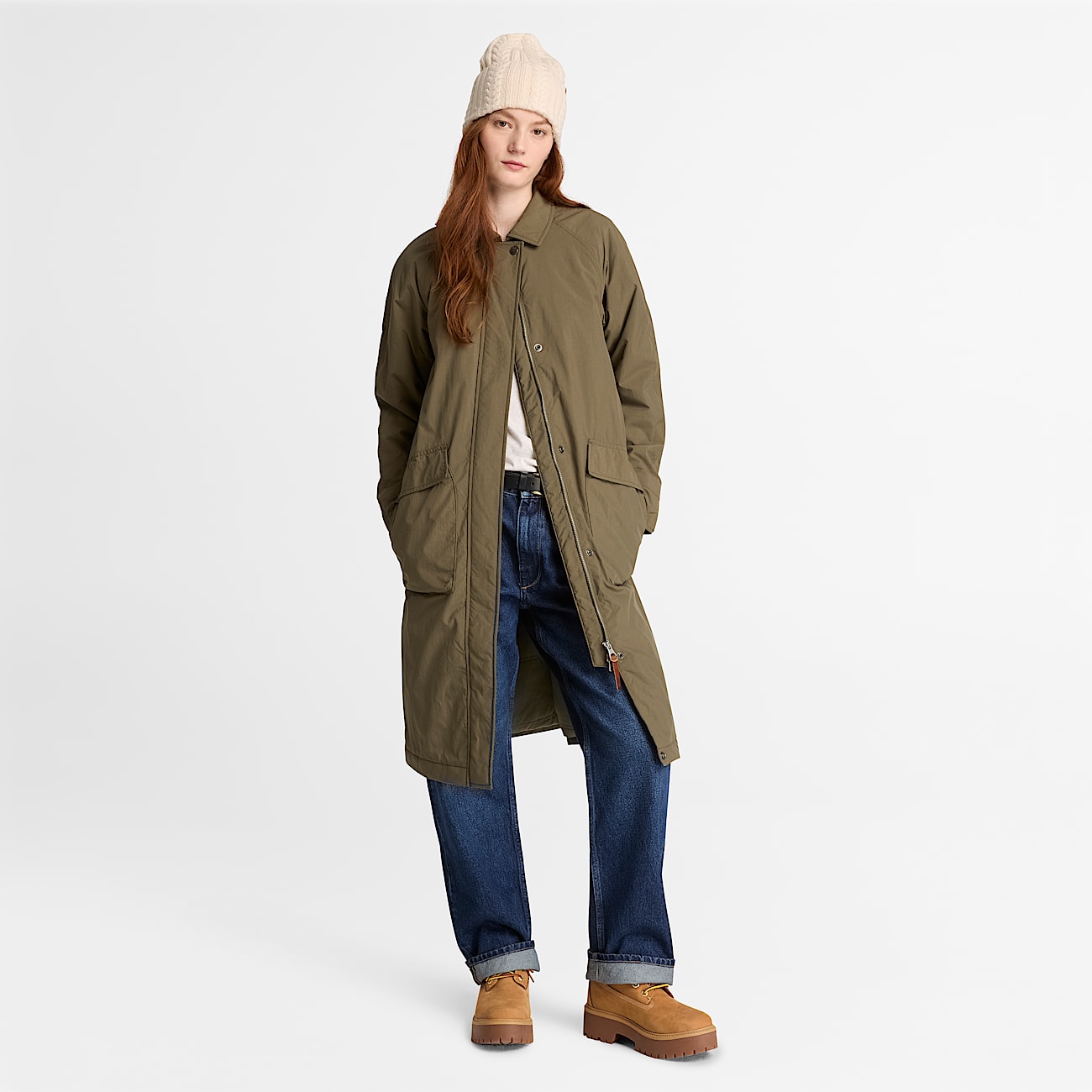Water Repellent Insulated Long Coat for Women in Dark Green TBL Green ALT2