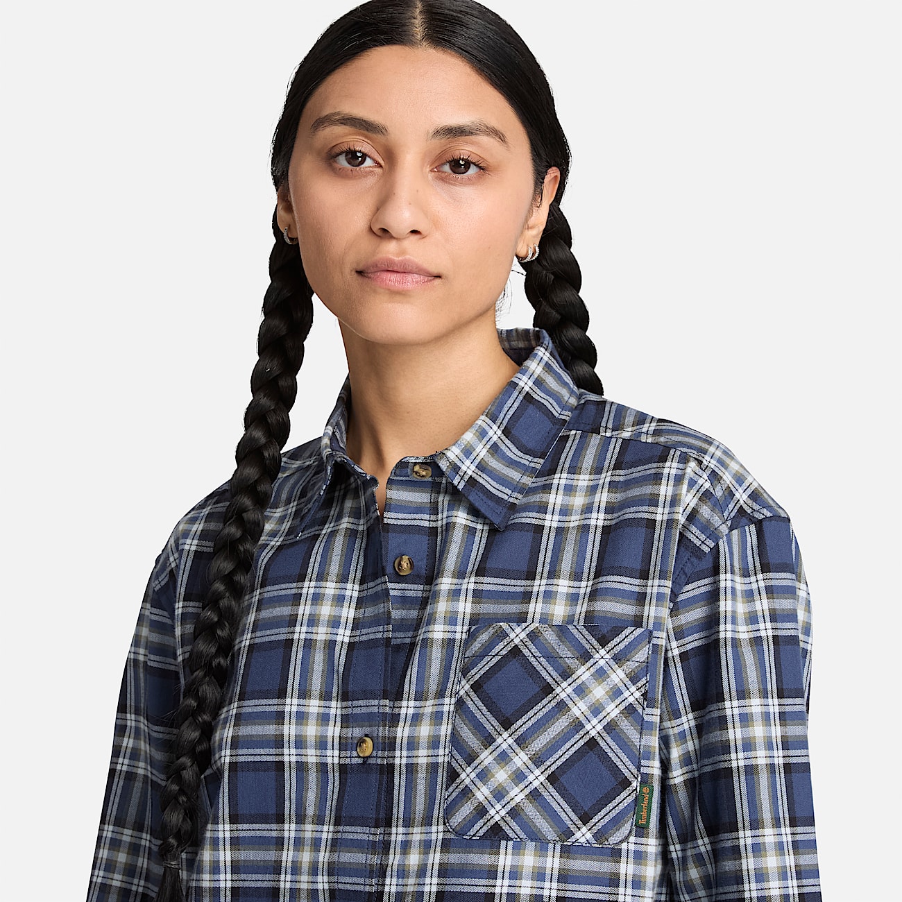 Chemise en flanelle semipaisse  manches longues pour femme en bleu fonc TBL bleu ALT3