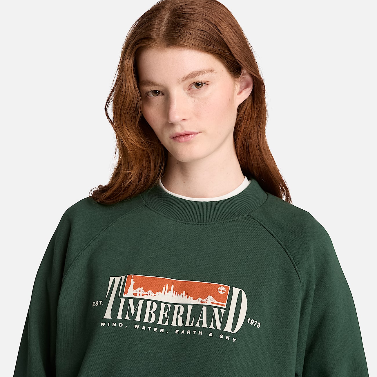 Sweat  col rond motif et envers bross pour femme en vert fonc TBL Verte ALT3