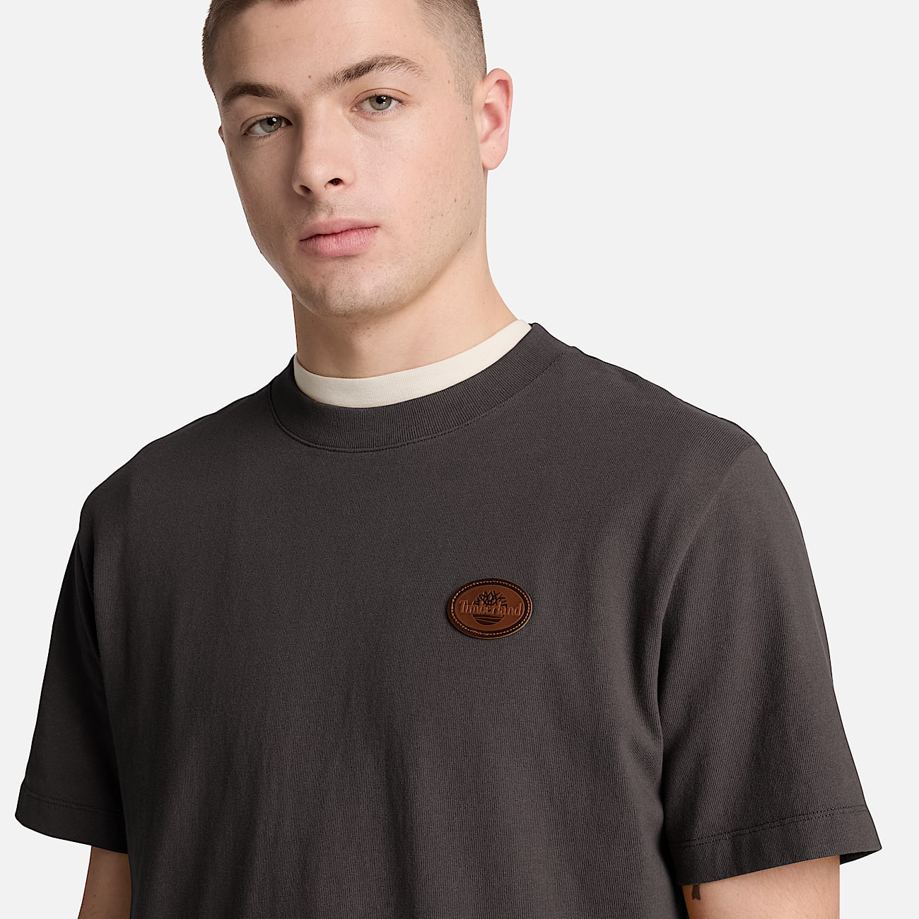 Leather Badge ShortSleeve TShirt for Men in Black TBL Black ALT3