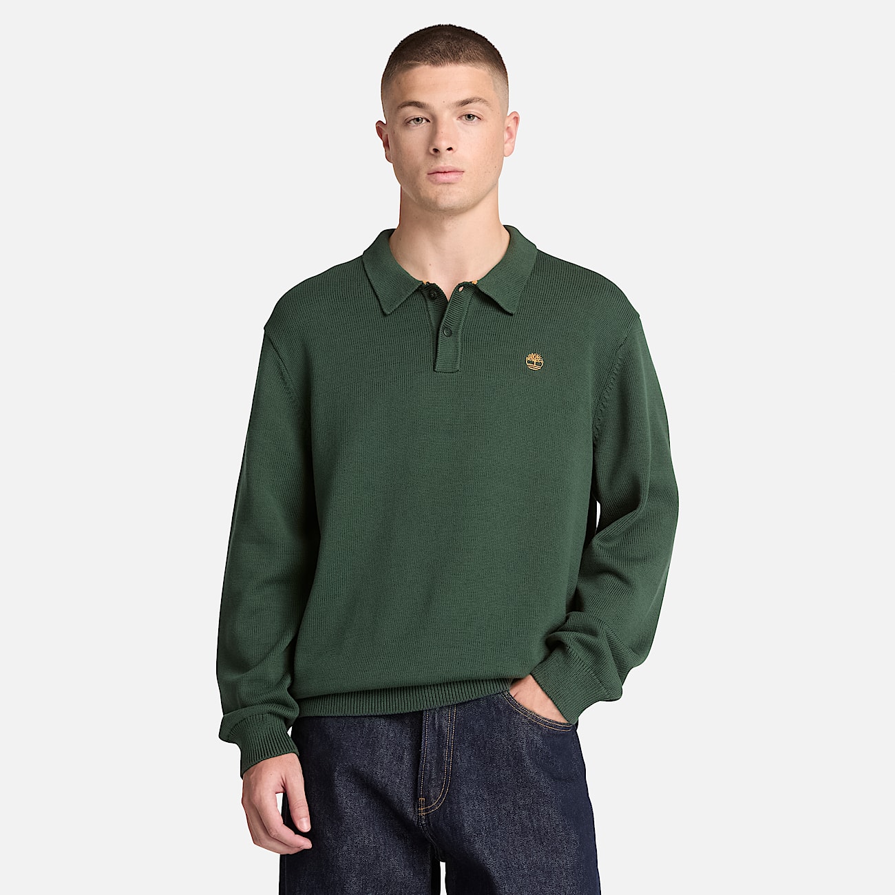 Williams River Cotton Polo Jumper for Men in Dark Green TBL Green ALT1