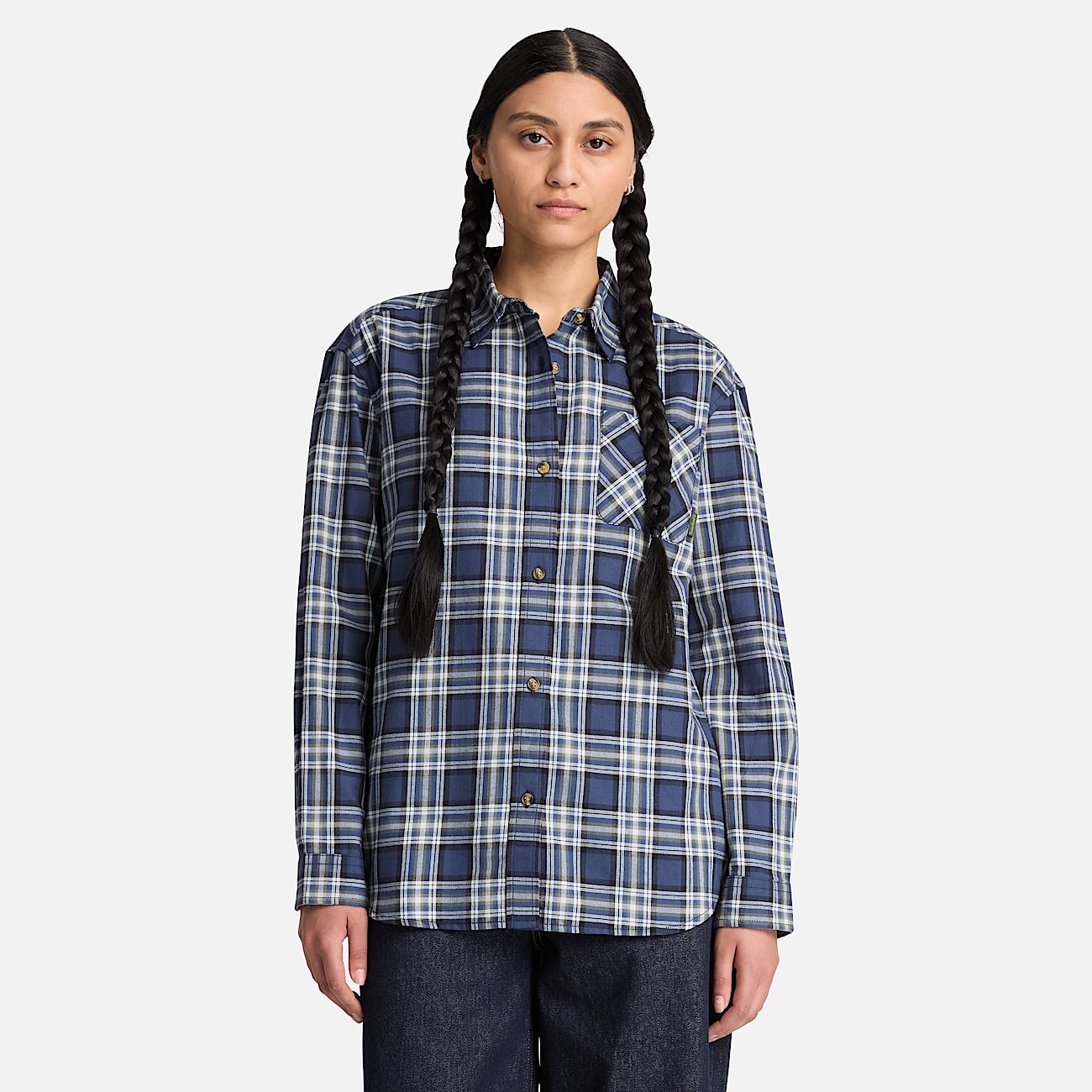 Chemise en flanelle semipaisse  manches longues pour femme en bleu fonc TBL bleu ALT1