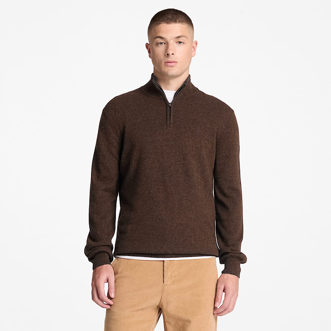 サリール206 ブラウン Jersey de lana con cremallera de un cuarto Jaffrey para hombre en