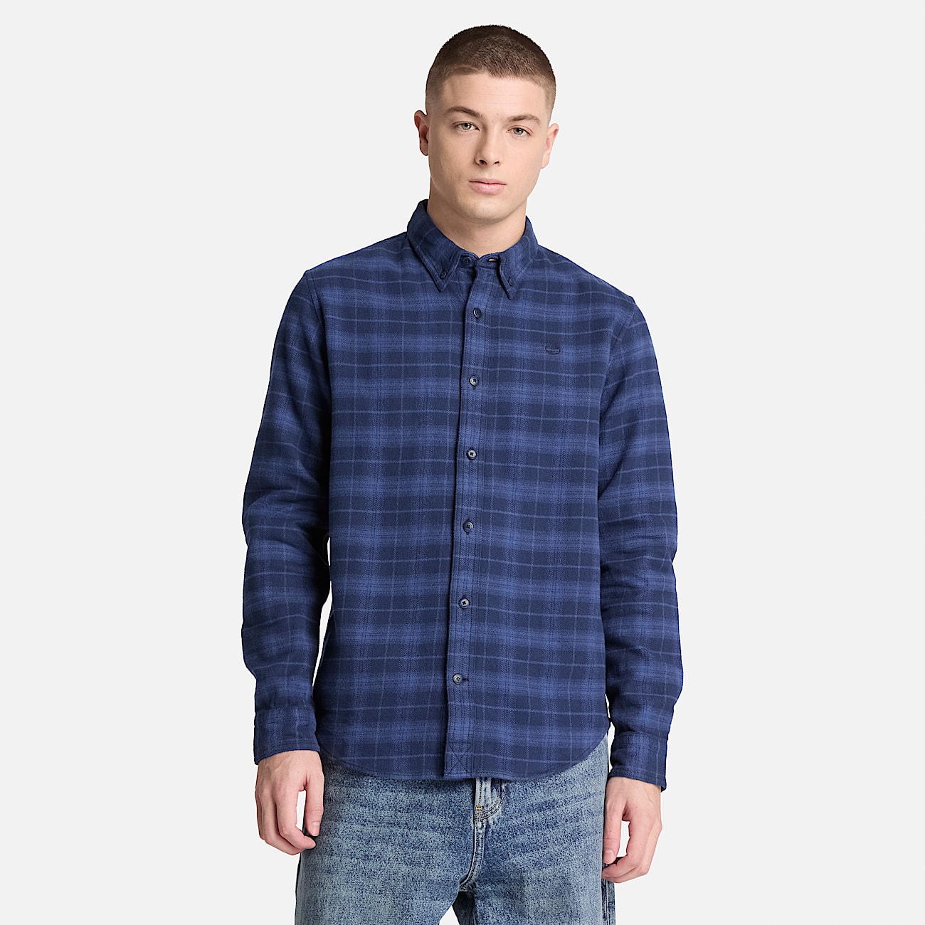 Chemise classique en flanelle  carreaux pour homme en bleu fonc TBL bleu ALT1