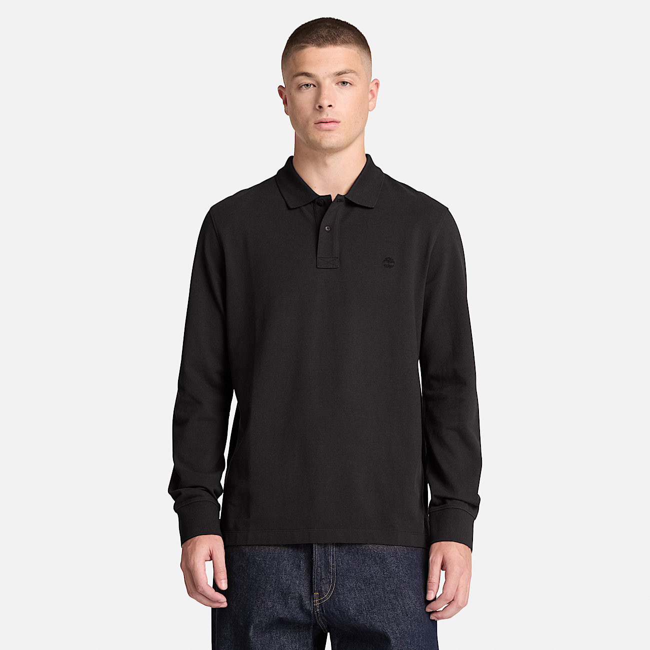 Millers River LongSleeve Polo for Men in Black TBL Black ALT1