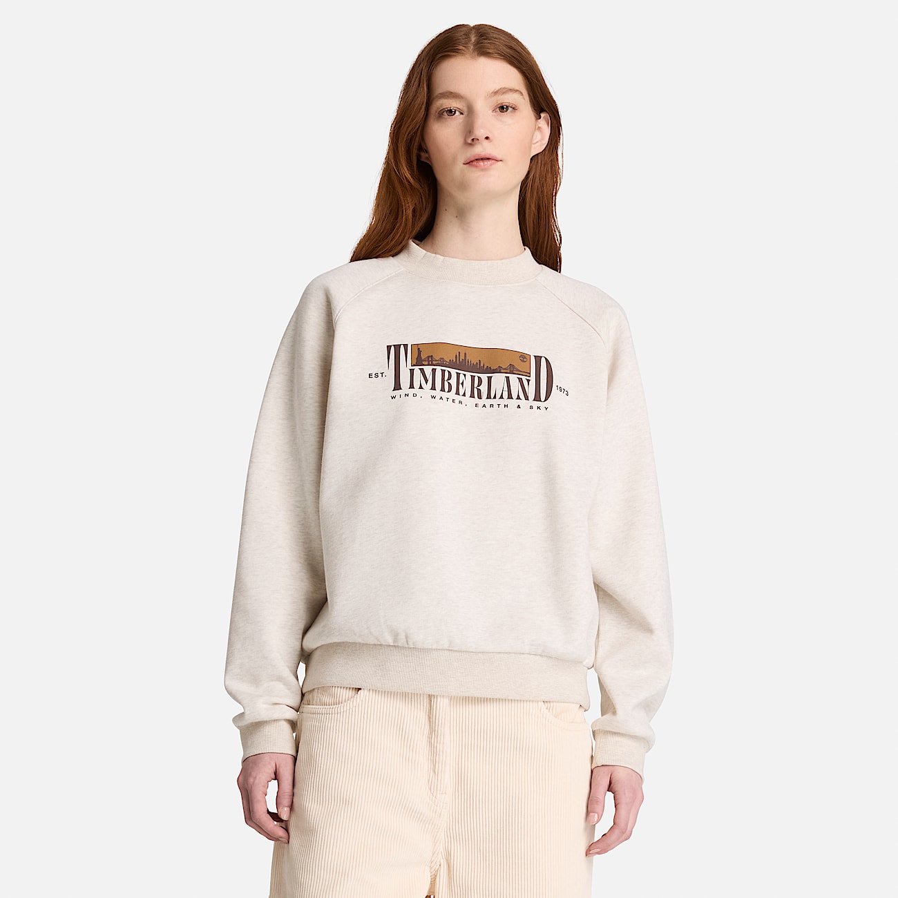 Sweat  col rond motif et envers bross pour femme en beige clair TBL beige ALT1