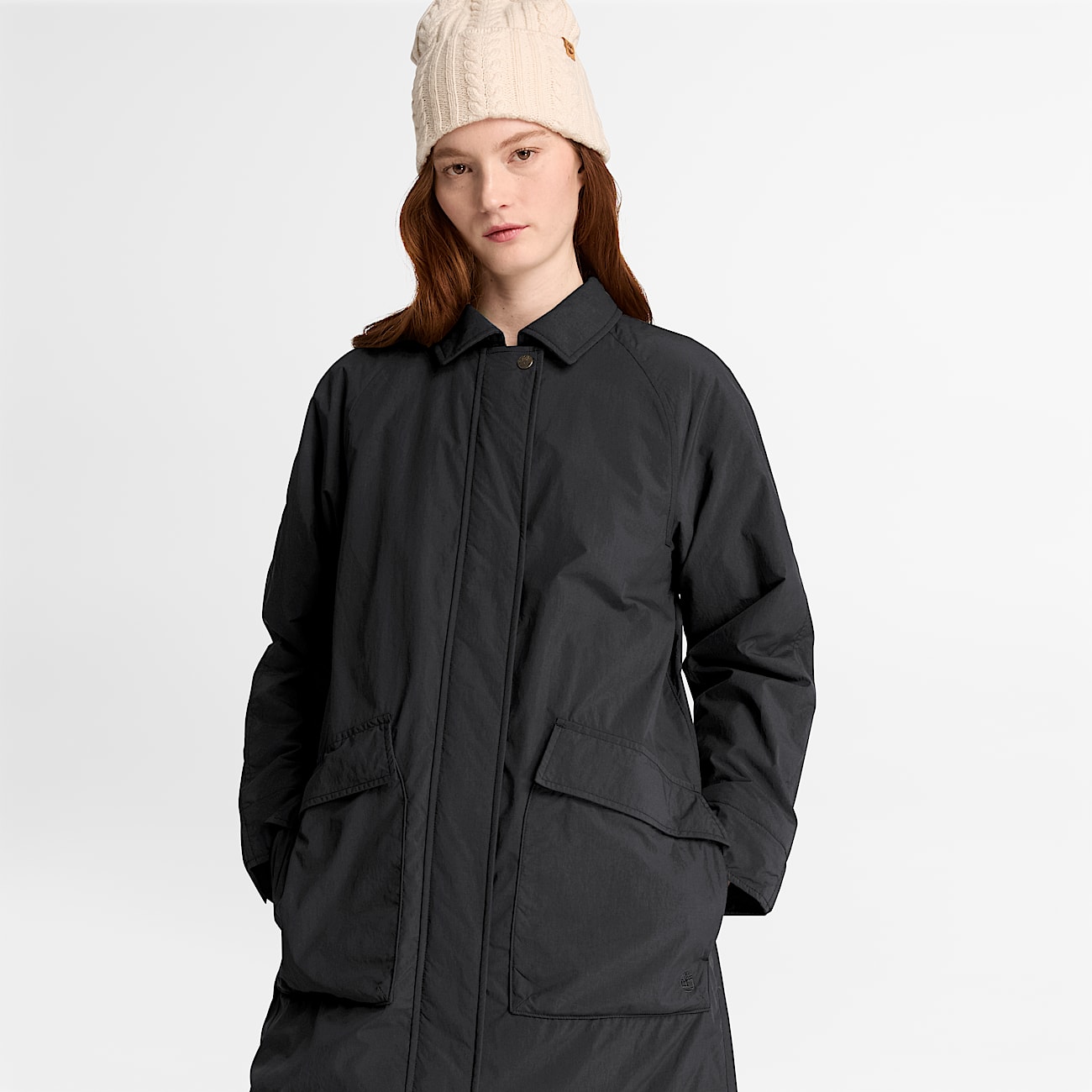 Water Repellent Insulated Long Coat for Women in Black TBL Black ALT1