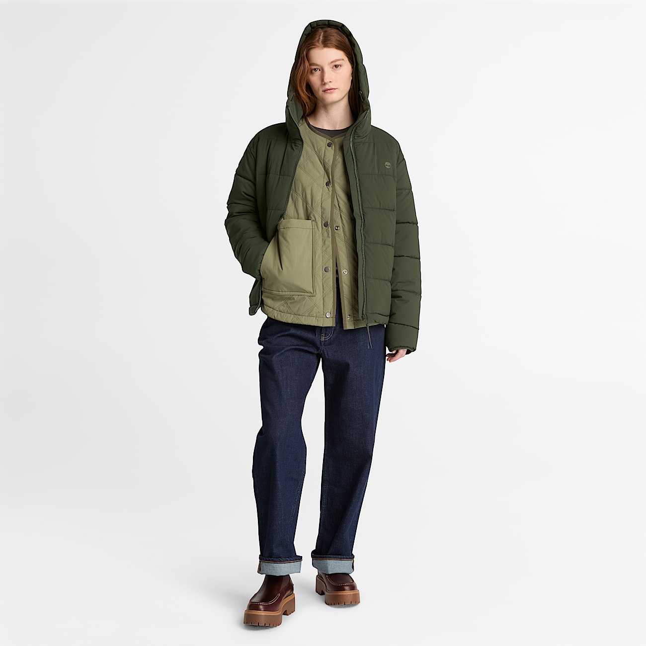 Water Repellent Quilted Jacket for Women in Green TBL Green ALT2