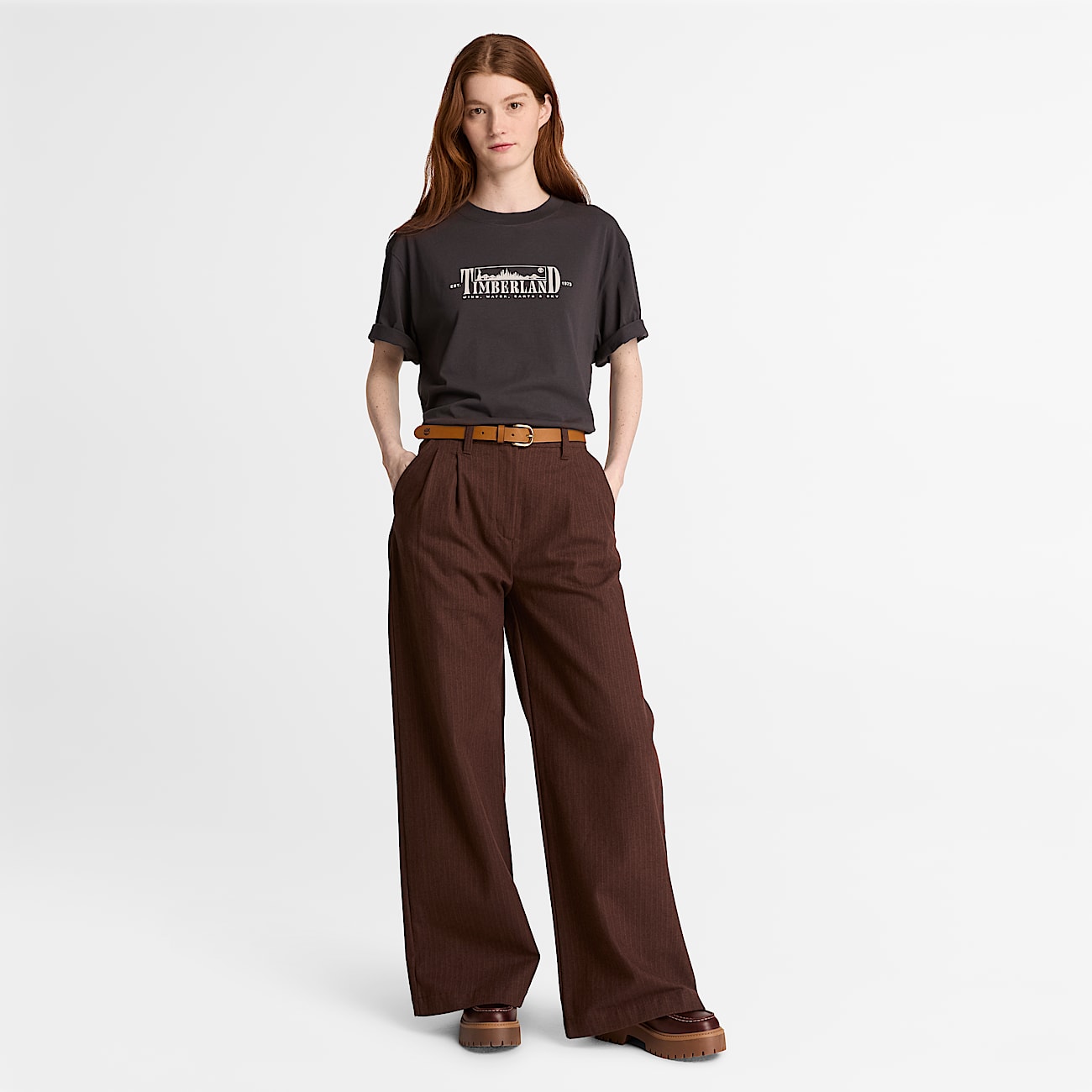 Hose mit Fischgrtmuster fr Damen in Dunkelbraun TBL Braun ALT2
