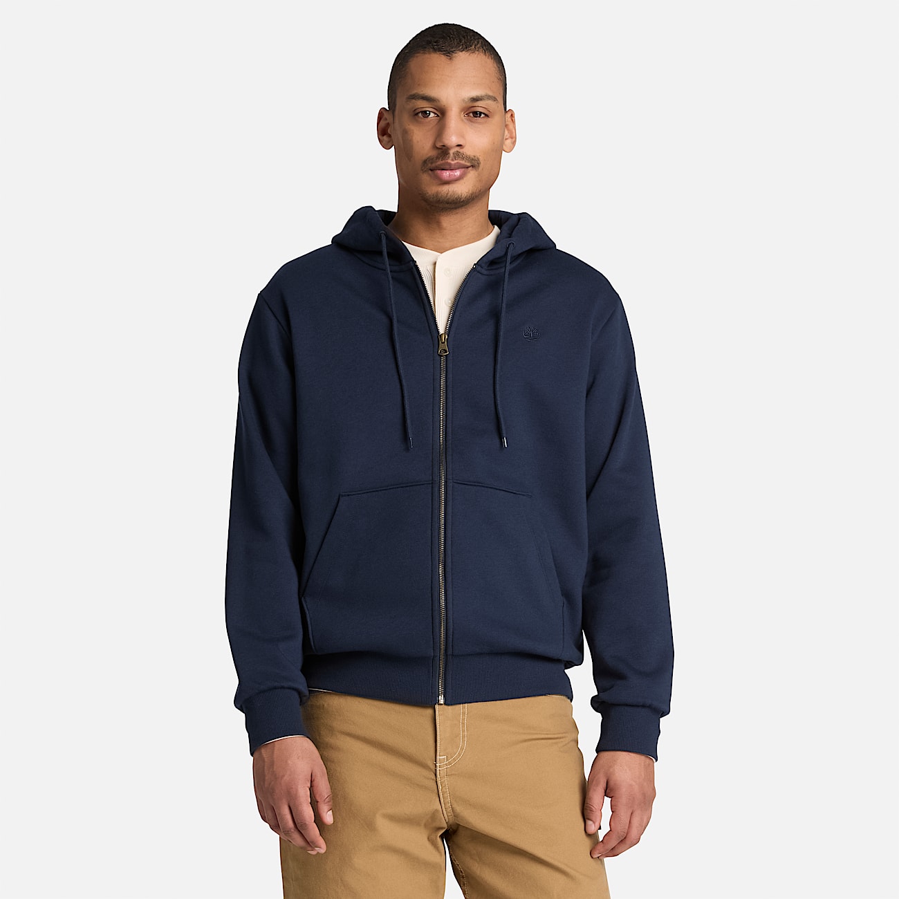 Oyster River Chest Logo Zip Hoodie for Men in Dark Blue