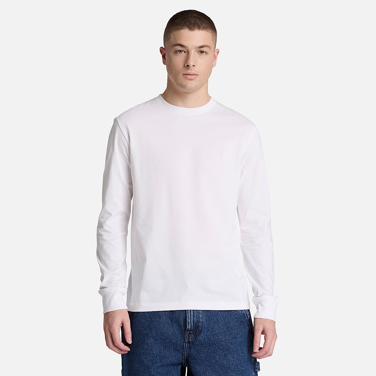 Dunstan River Slim Embroidered LongSleeve TShirt for Men in White TBL White ALT1