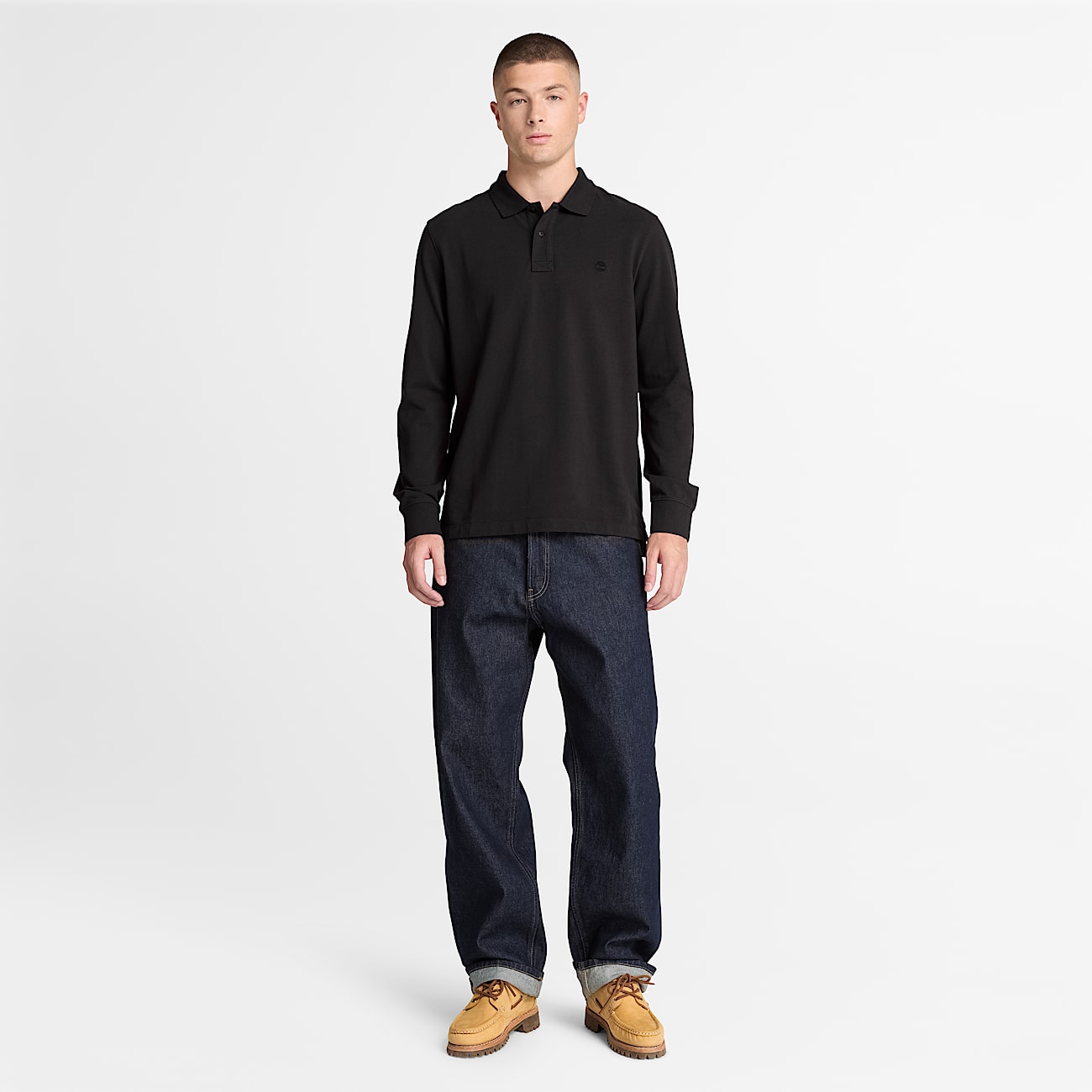 Millers River LongSleeve Polo for Men in Black TBL Black ALT2