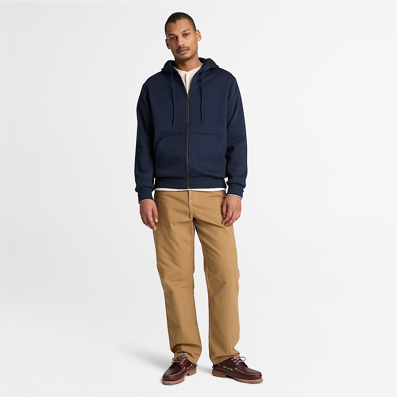 Oyster River Chest Logo Zip Hoodie for Men in Dark Blue