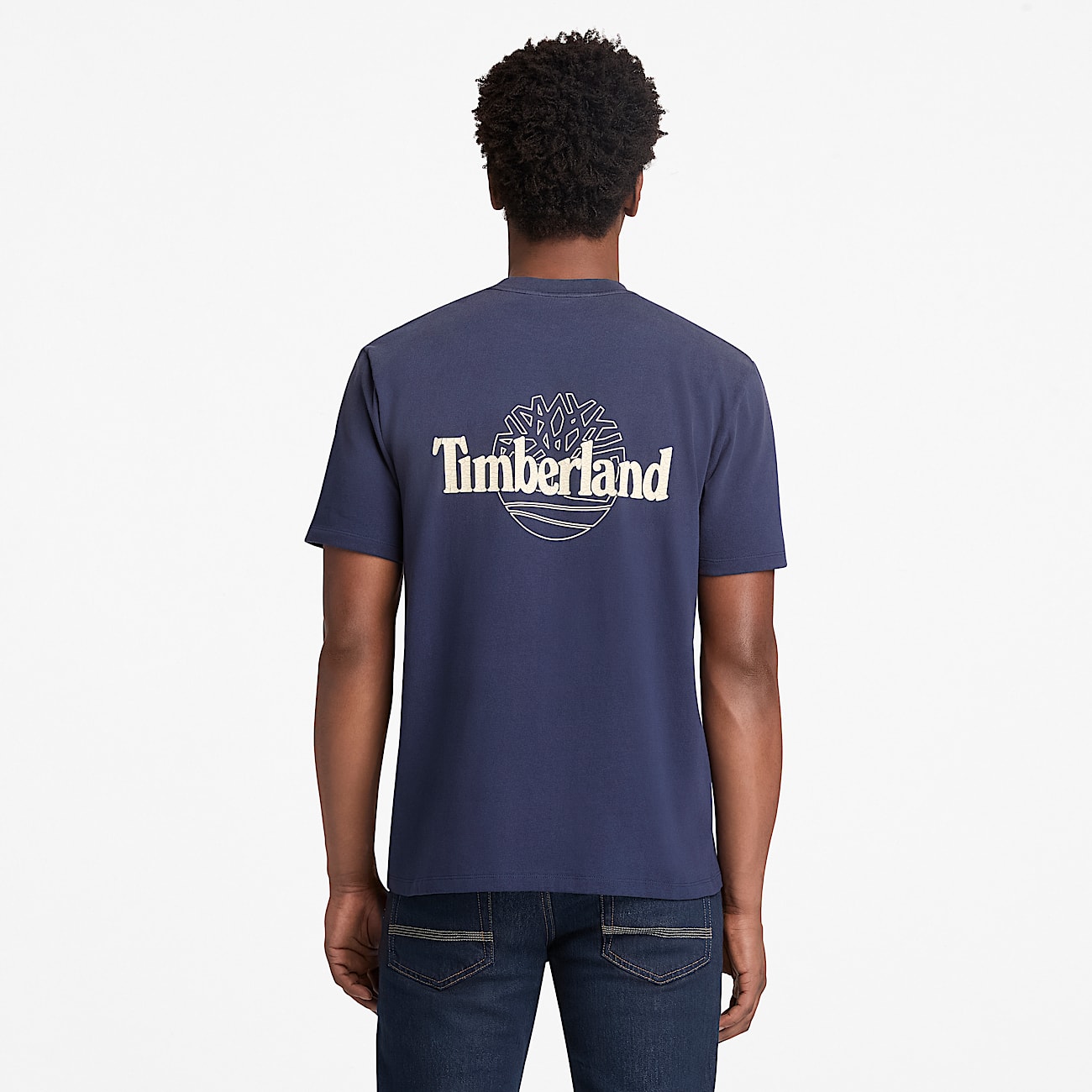 Camiseta de tejido de gran gramaje con logotipo del rbol lavada al sol para hombre en azul oscuro TBL azul ALT1