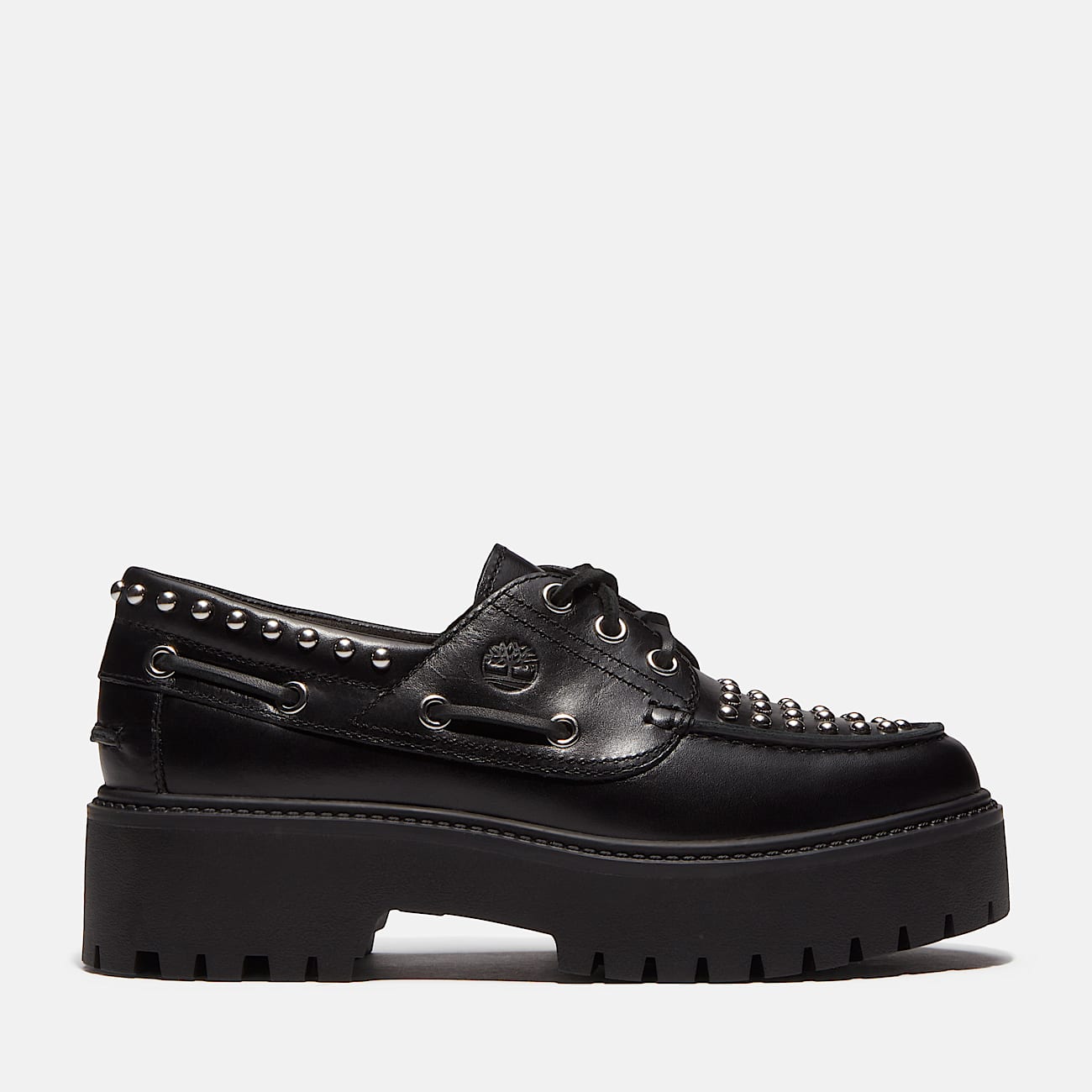 Stone Street Platform Boat Shoe for Women in Black TBL Black HERO