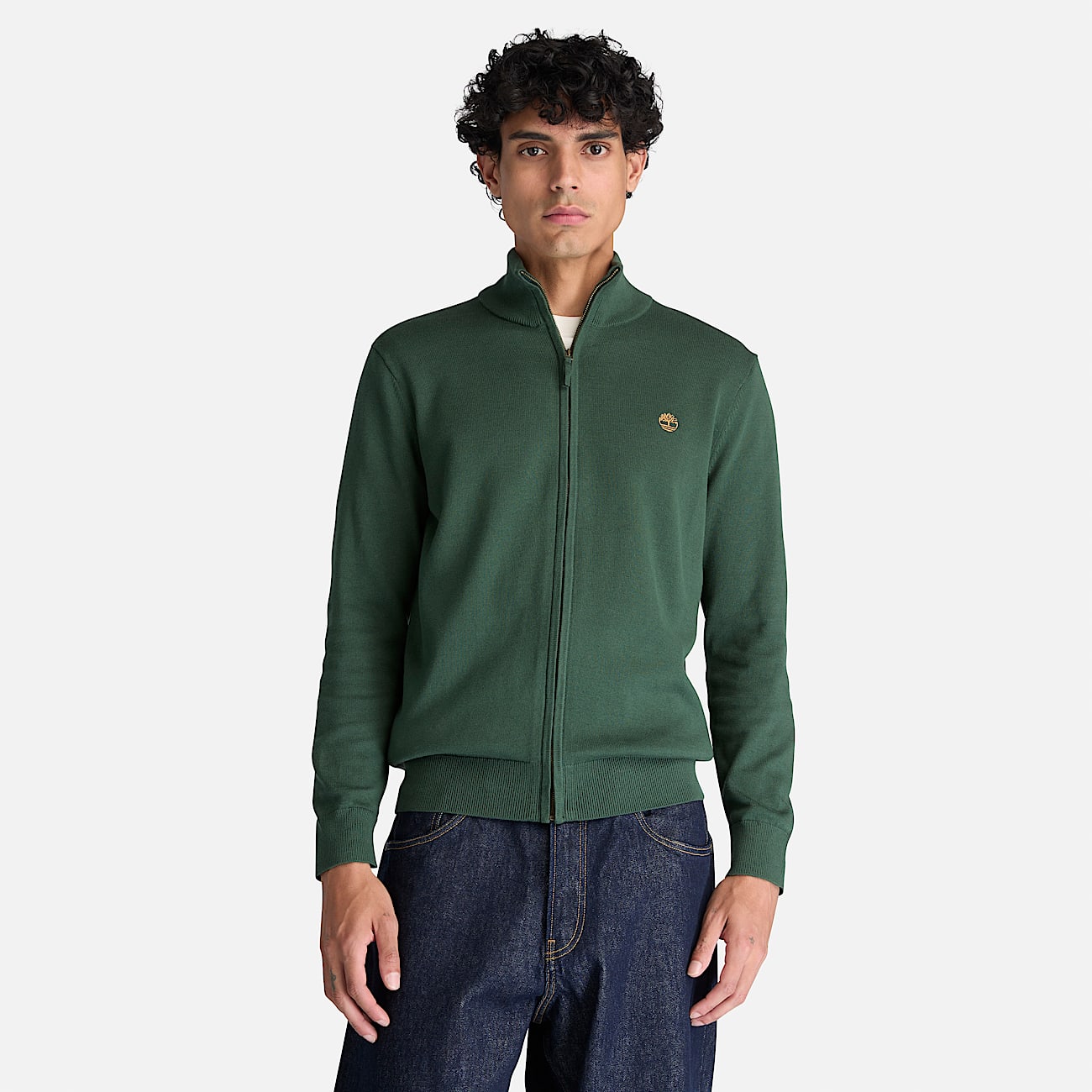 Chaqueta de algodn con cremallera integral Williams River para hombre en verde oscuro TBL verde ALT1