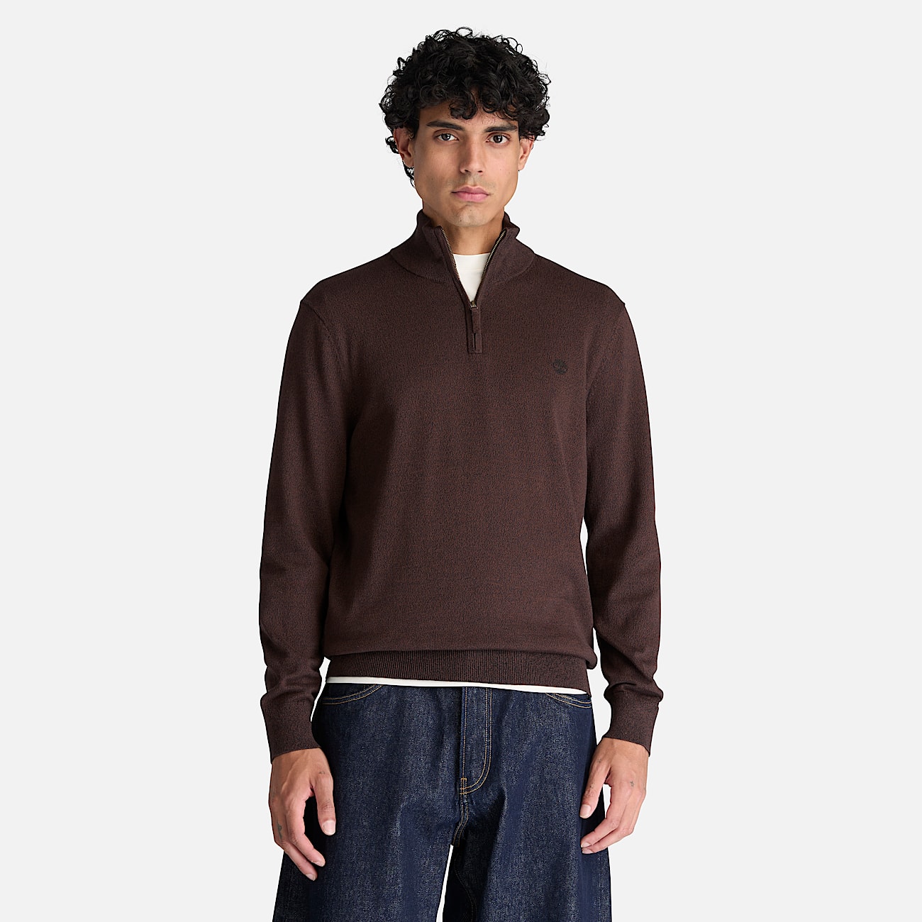 Williams River Cotton QuarterZip Jumper for Men in Dark Brown TBL Brown ALT1