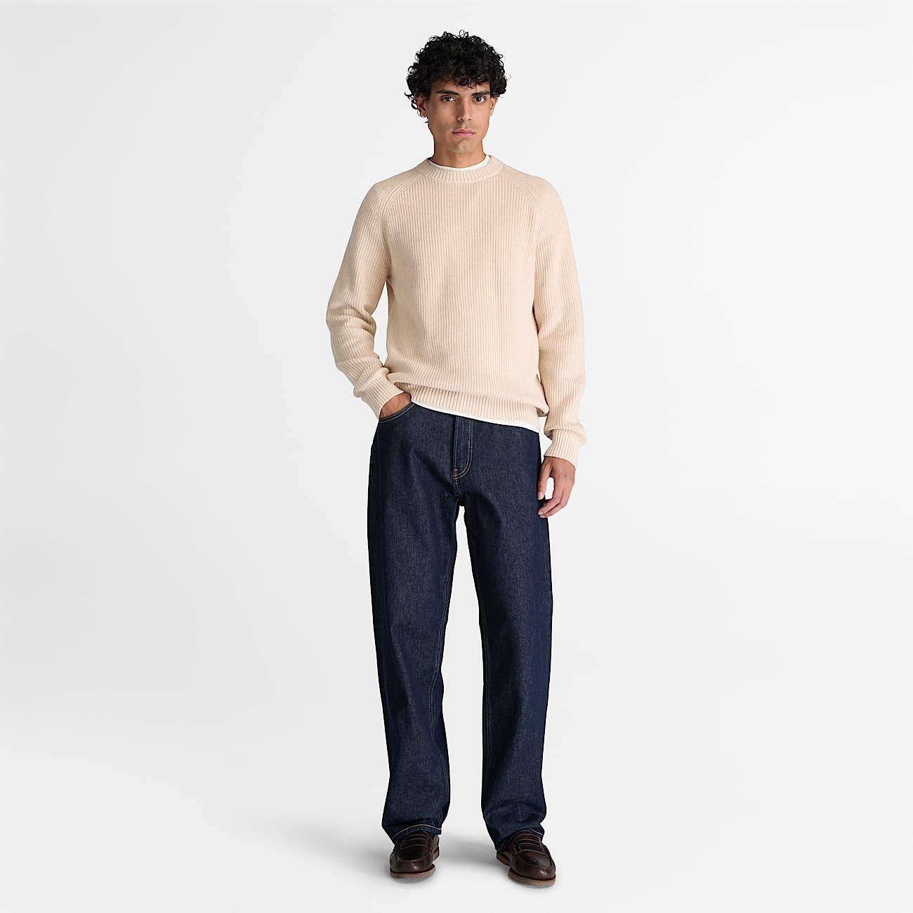 Baumwollpullover mit Rundhalsausschnitt fr Herren in Hellbeige TBL Beige ALT2