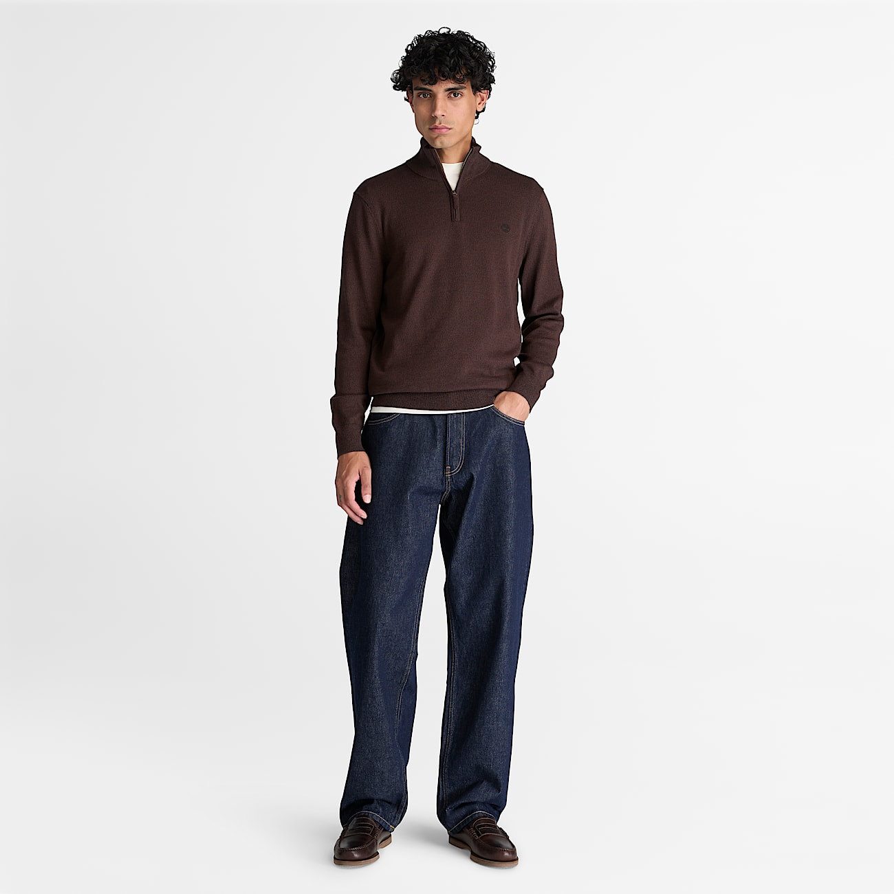 Williams River Cotton QuarterZip Jumper for Men in Dark Brown TBL Brown ALT2