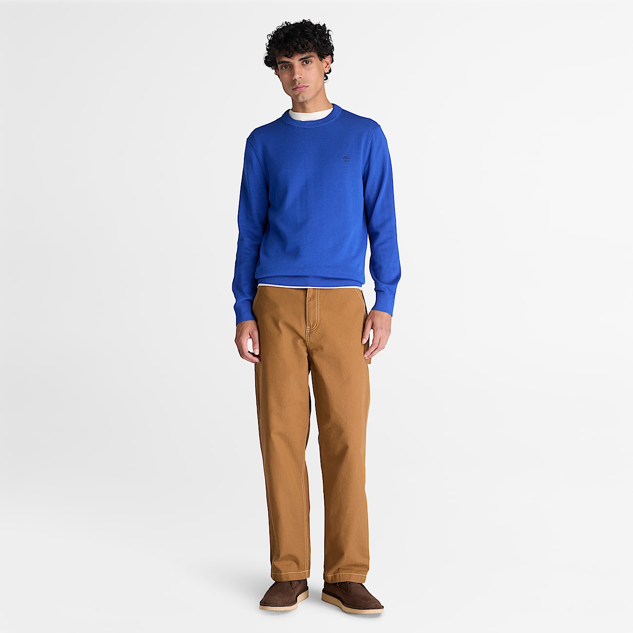 Pull en coton  col rond Williams River pour homme en bleu TBL bleu ALT2