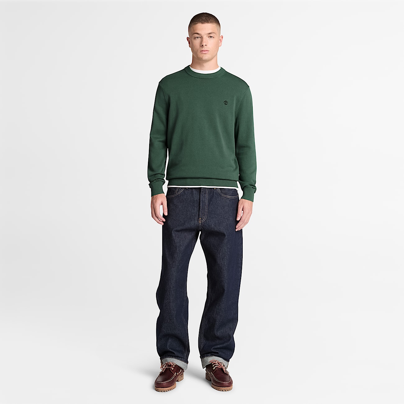 Williams River Cotton Crewneck Jumper for Men in Green TBL Green ALT2
