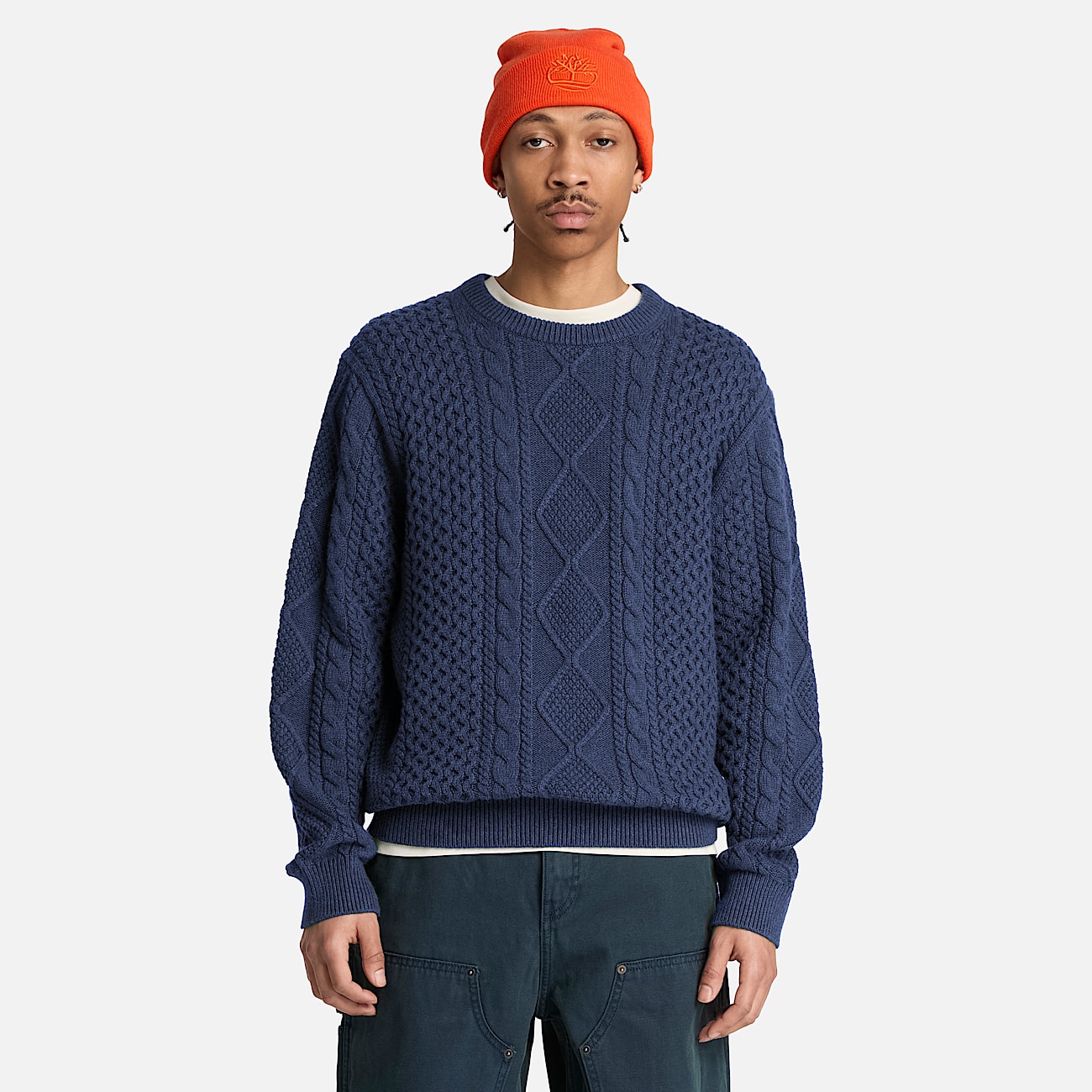 Phillips Brook CableKnit Crewneck Jumper for Men in Dark Blue TBL Blue ALT3