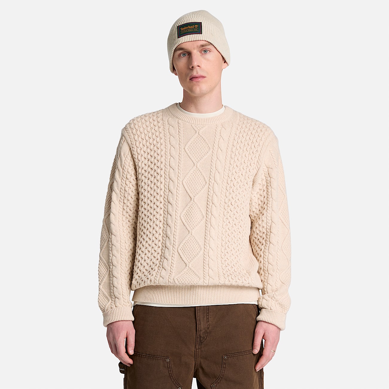Phillips Brook Rundhalspullover mit Zopfmuster fr Herren in Hellbeige TBL Beige ALT3