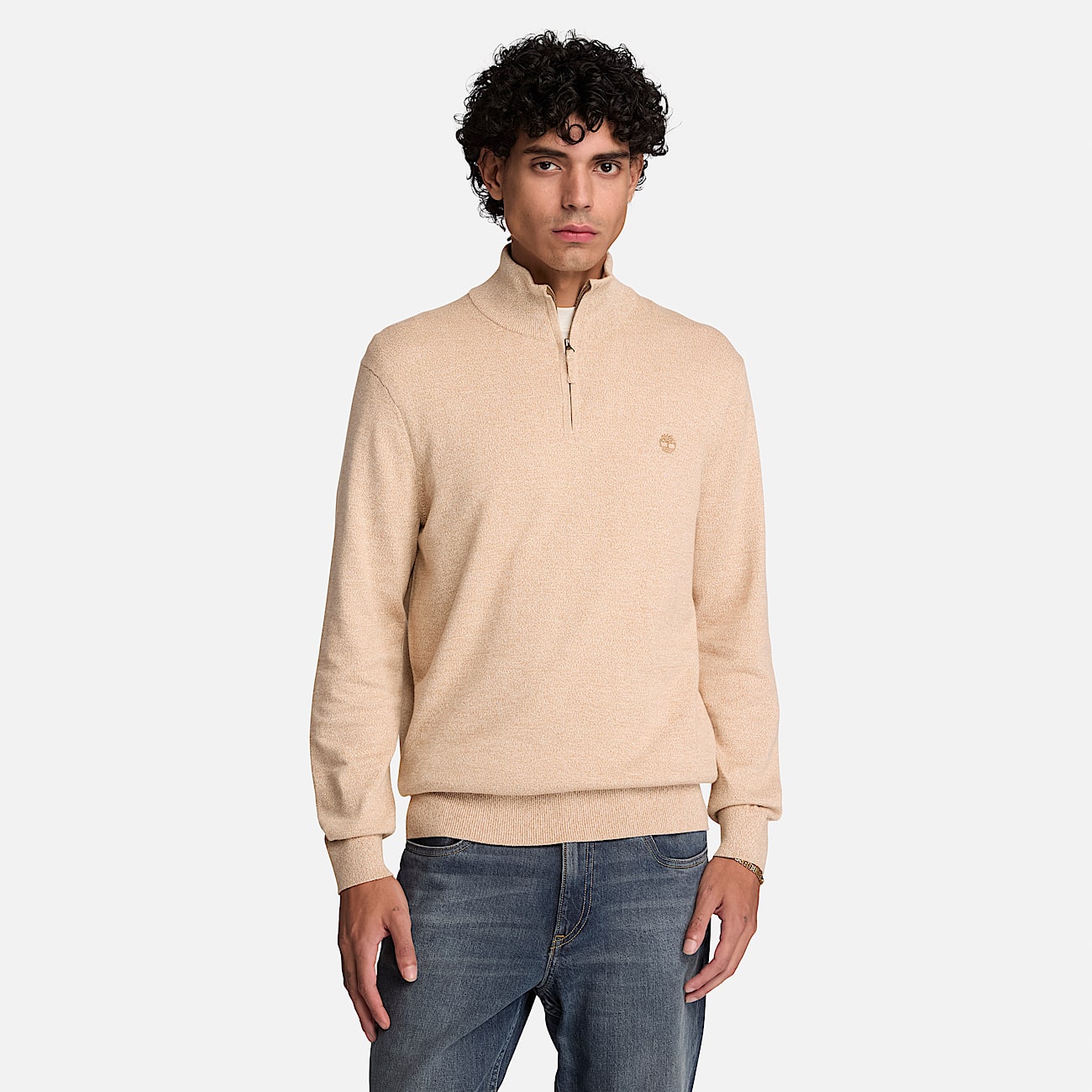 Williams River Cotton QuarterZip Jumper for Men in Light Beige TBL Beige ALT1
