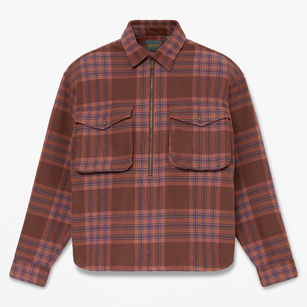 Flannel Check QuarterZip Shirt for Men in Dark Brown TBL Brown HERO