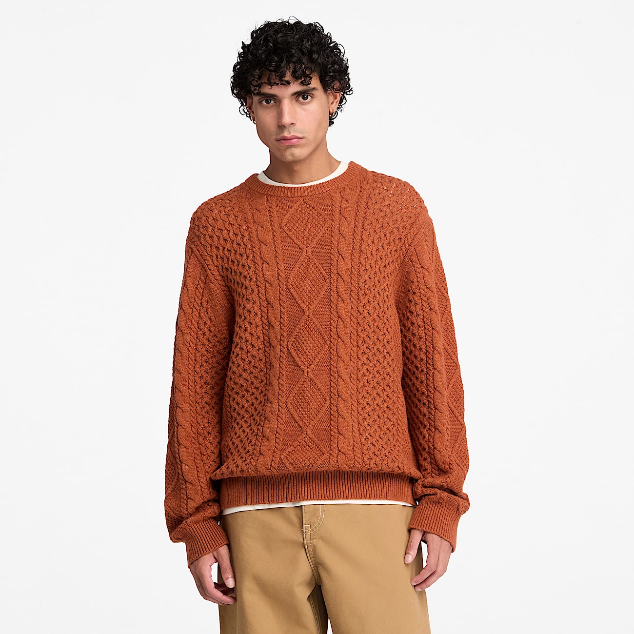 Phillips Brook Rundhalspullover mit Zopfmuster fr Herren in Braun TBL Braun ALT3