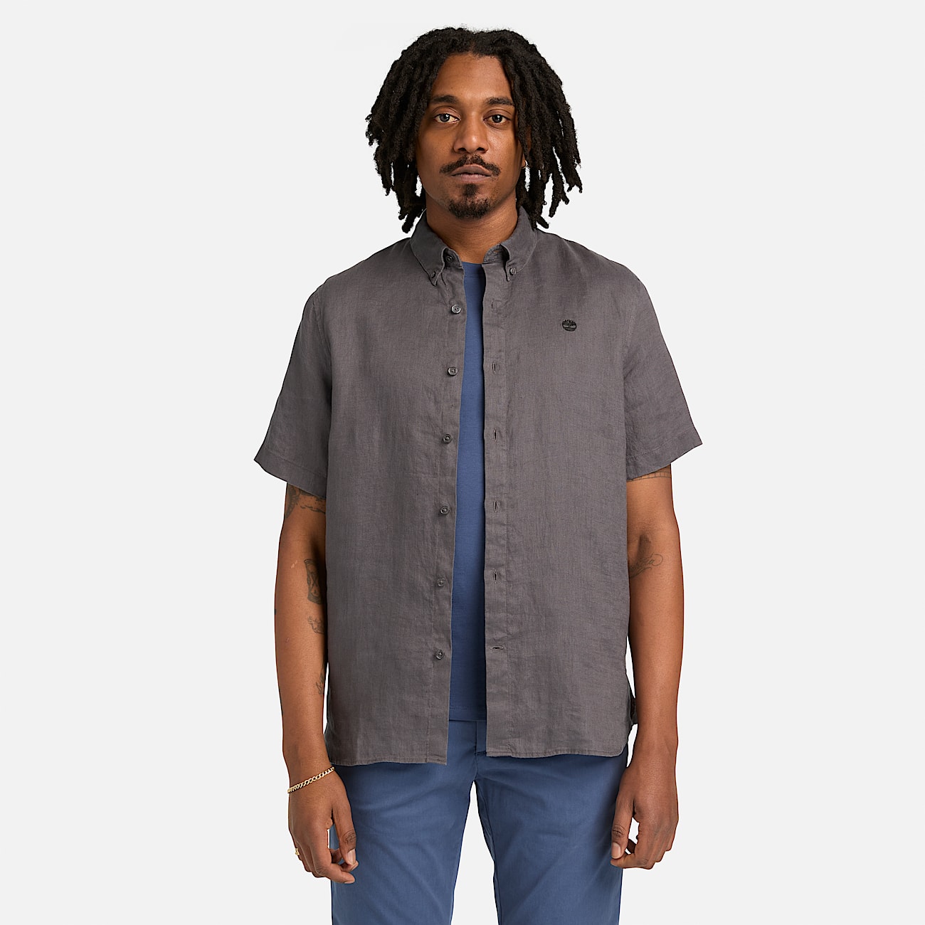 Mill Brook Linen ShortSleeve Shirt for Men in Grey TBL Gr ALT1